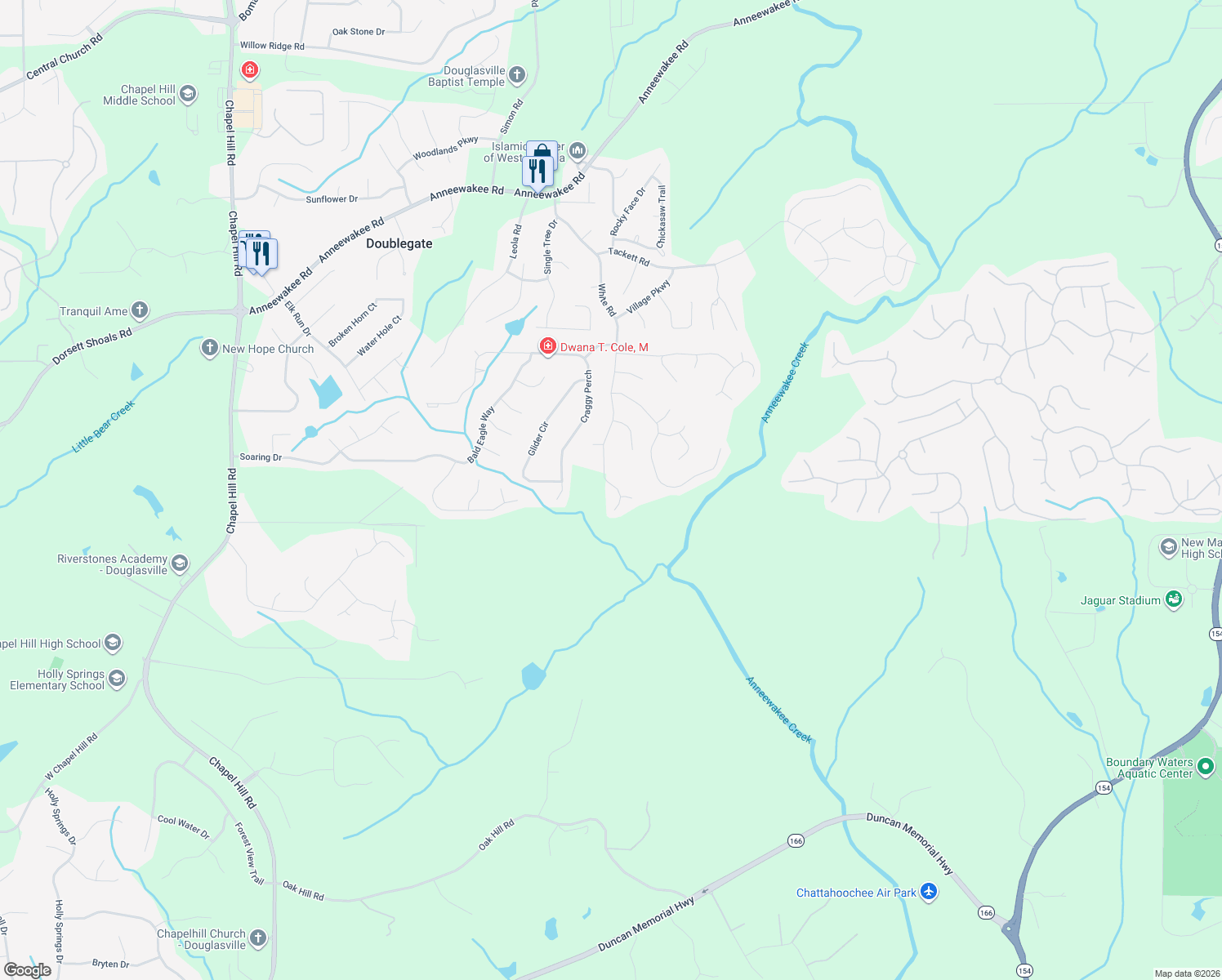 map of restaurants, bars, coffee shops, grocery stores, and more near 4571 White Road in Douglasville