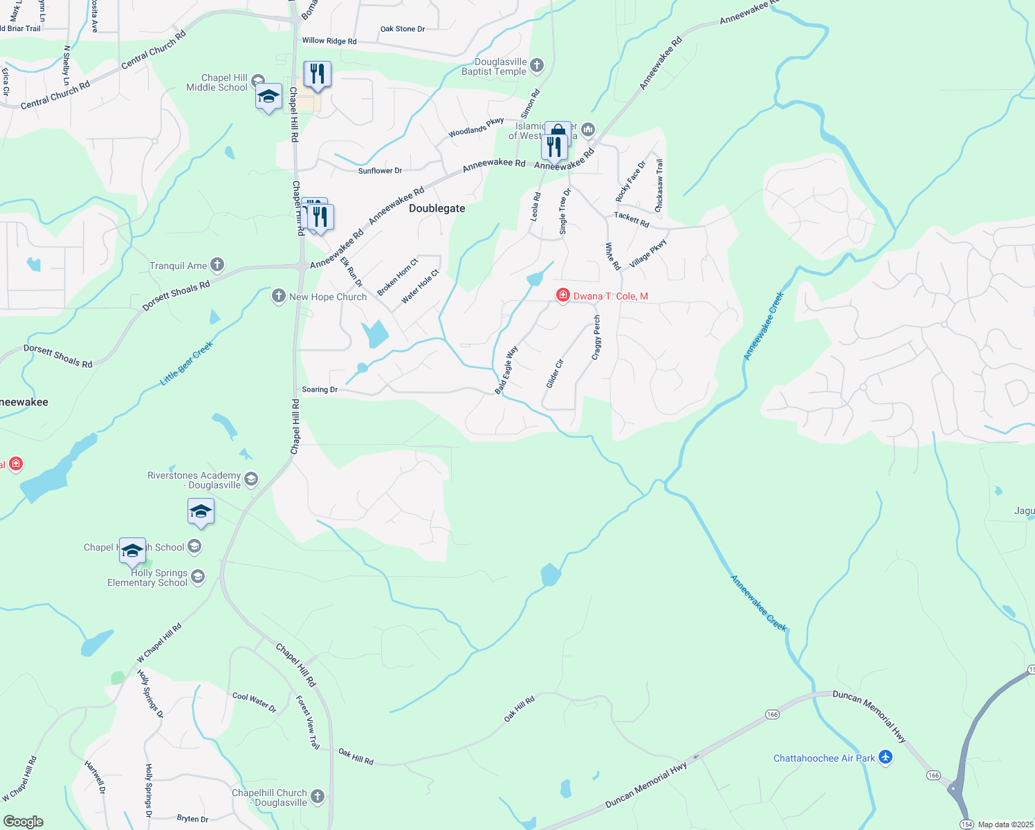 map of restaurants, bars, coffee shops, grocery stores, and more near 4615 Thermal Court in Douglasville