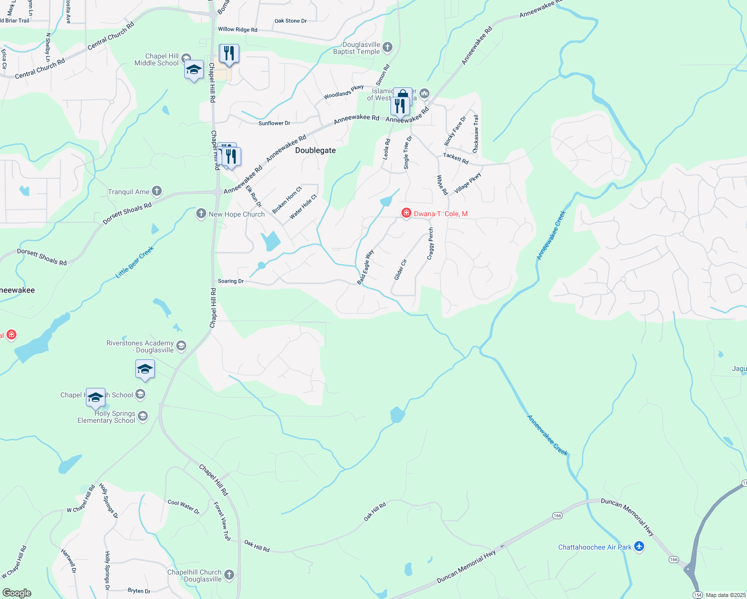 map of restaurants, bars, coffee shops, grocery stores, and more near 4615 Thermal Court in Douglasville