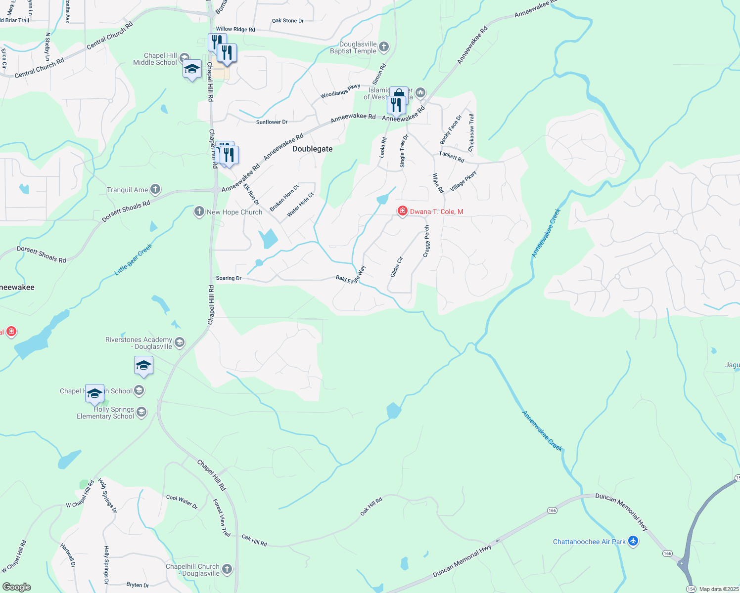 map of restaurants, bars, coffee shops, grocery stores, and more near 4615 Thermal Court in Douglasville