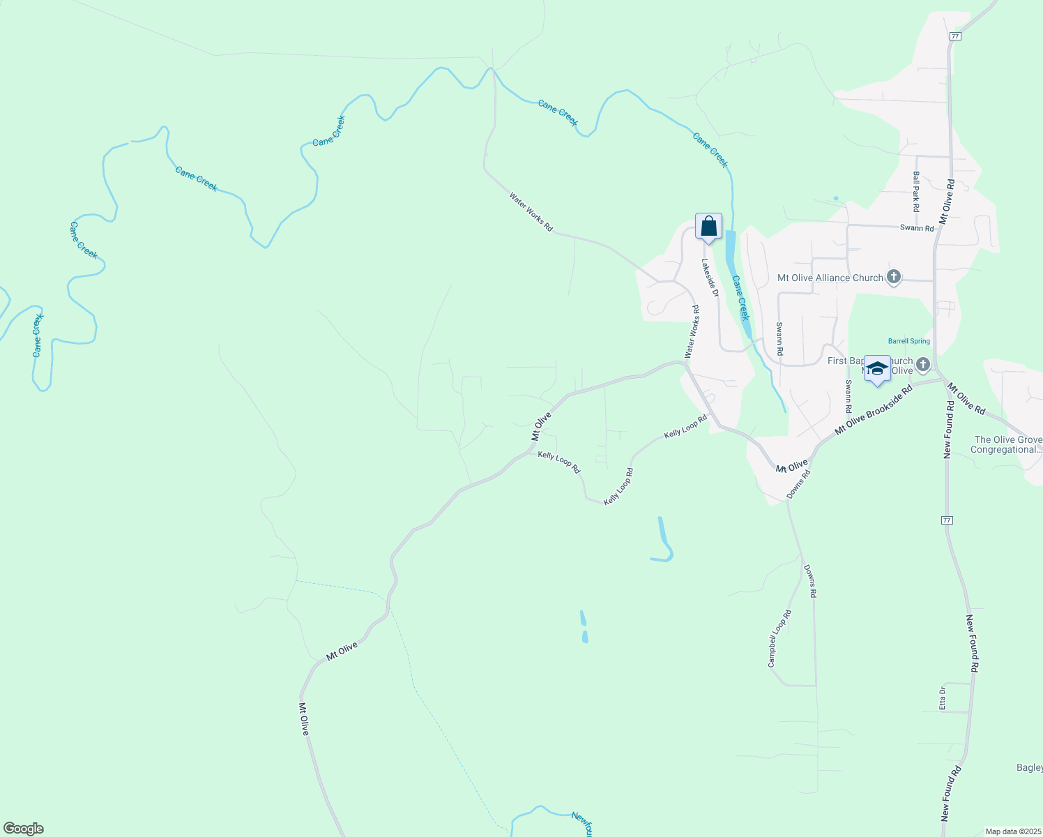 map of restaurants, bars, coffee shops, grocery stores, and more near 1931 Brookside Road in Mount Olive