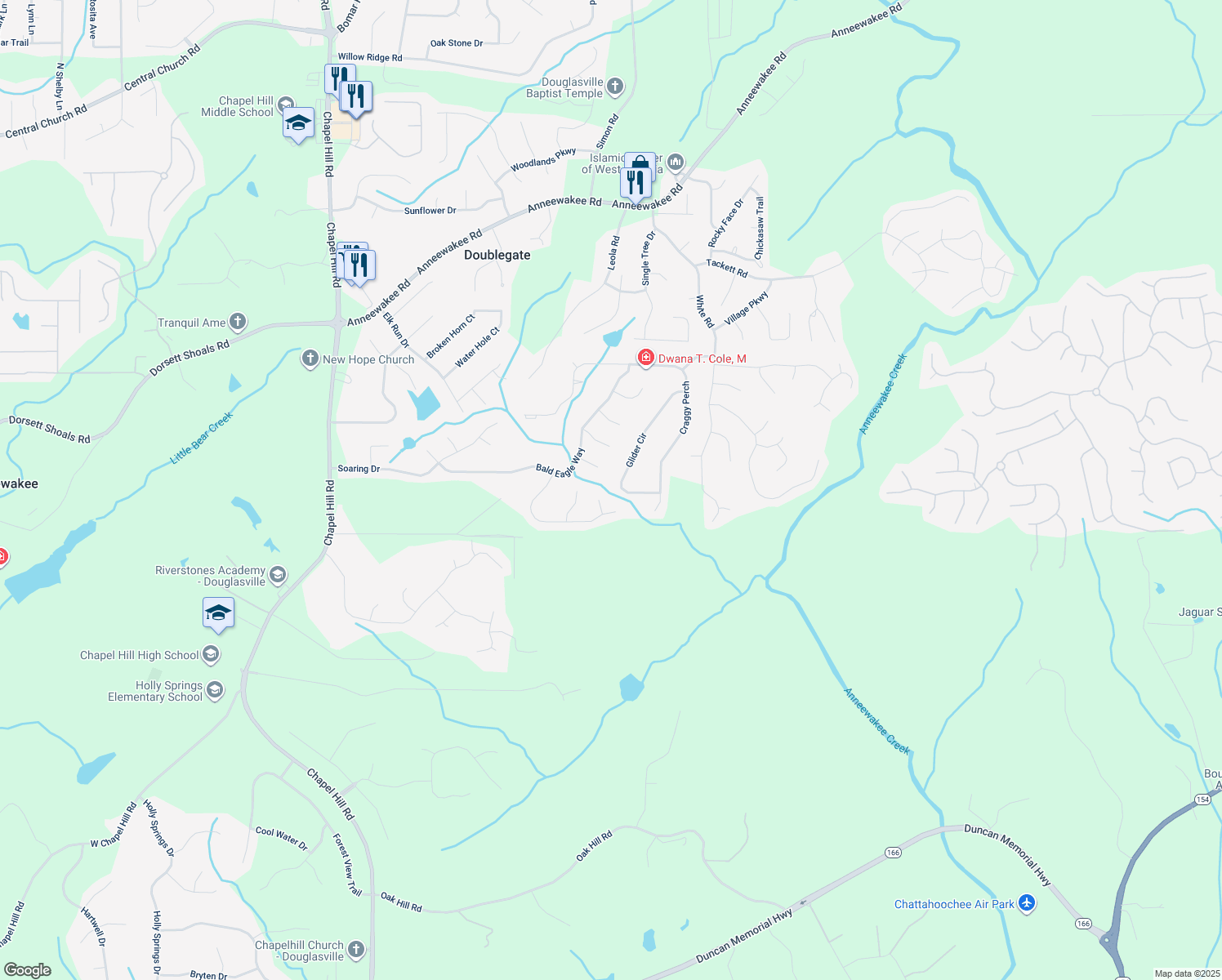 map of restaurants, bars, coffee shops, grocery stores, and more near 4654 Glider Circle in Douglasville