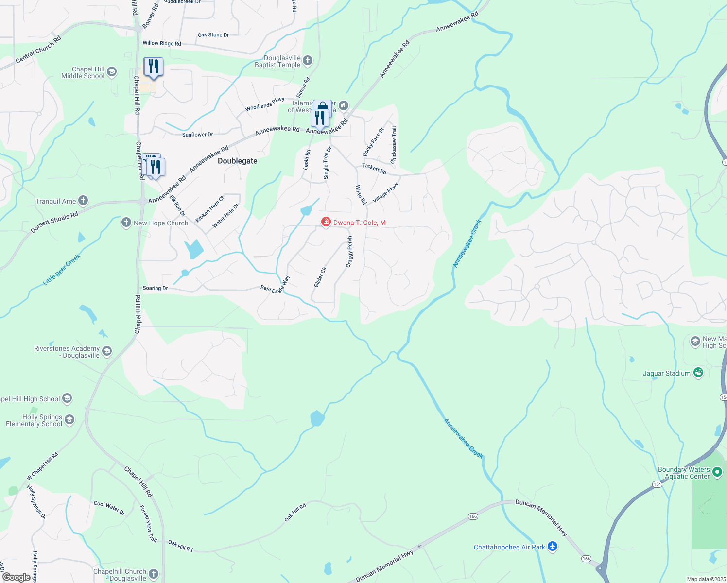 map of restaurants, bars, coffee shops, grocery stores, and more near 4542 White Road in Douglasville