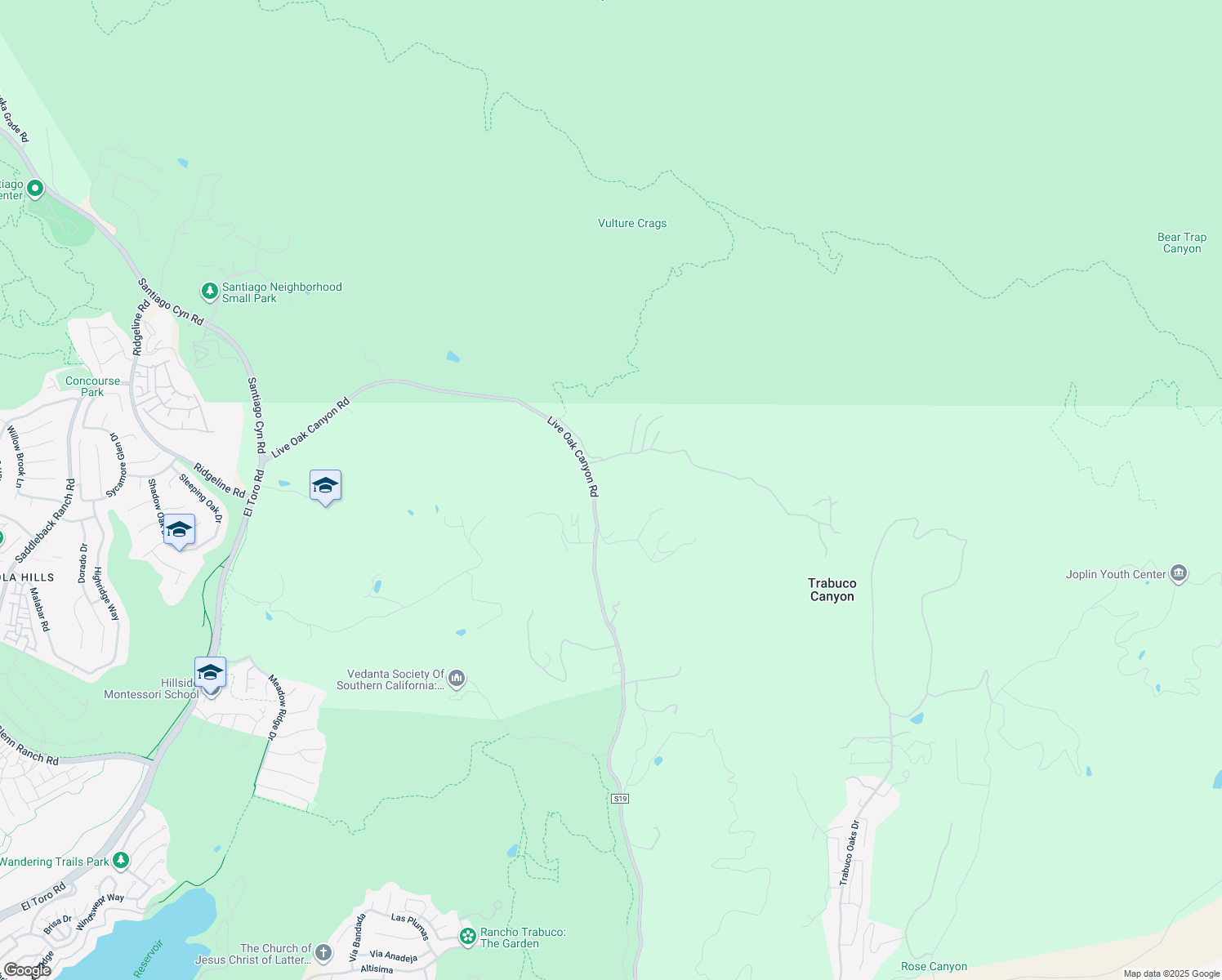 map of restaurants, bars, coffee shops, grocery stores, and more near 19334 Live Oak Canyon Road in Trabuco Canyon
