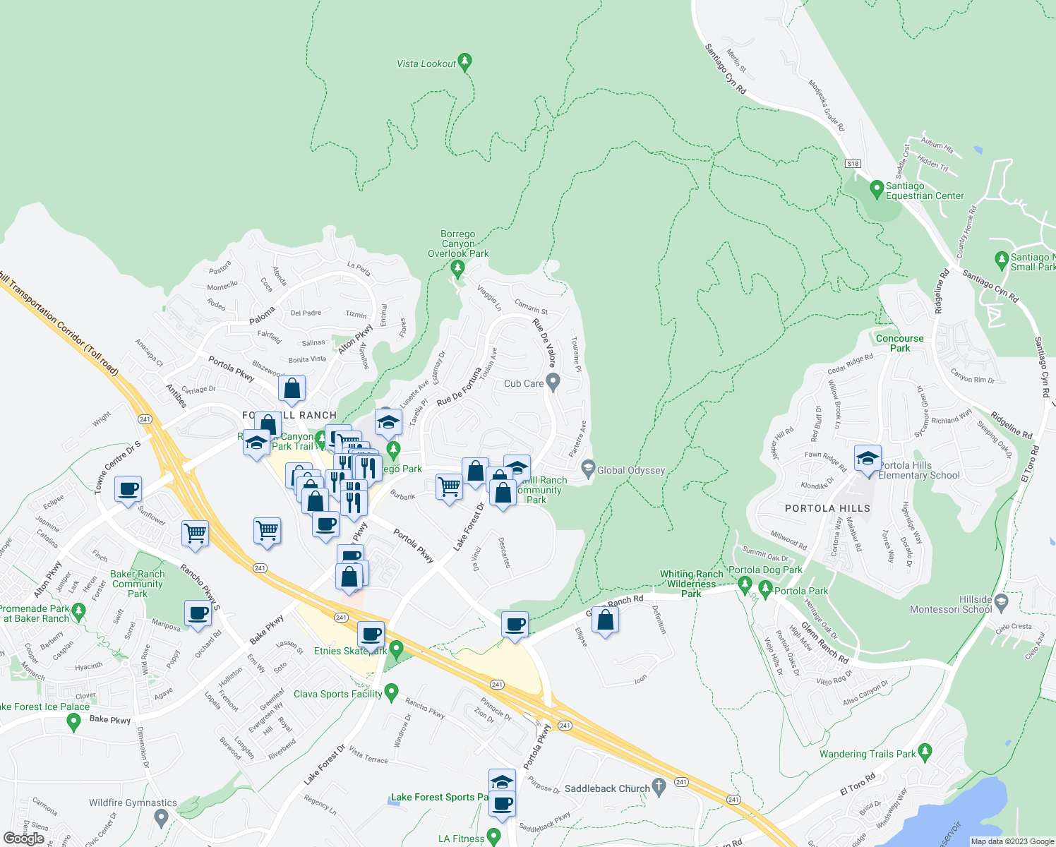 map of restaurants, bars, coffee shops, grocery stores, and more near 195 Chaumont Circle in Lake Forest