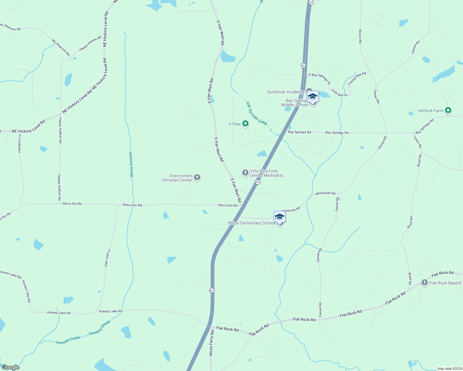 map of restaurants, bars, coffee shops, grocery stores, and more near 3175 South Van Wert Road in Villa Rica