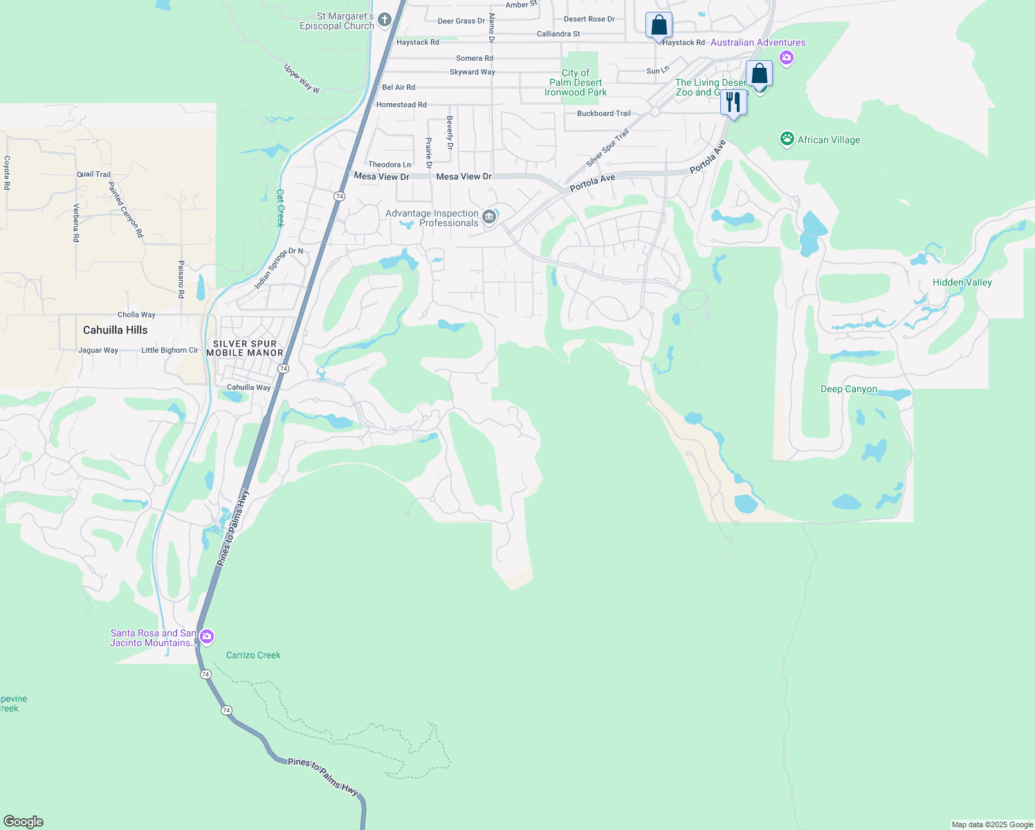 map of restaurants, bars, coffee shops, grocery stores, and more near 706 Summit Cove in Palm Desert