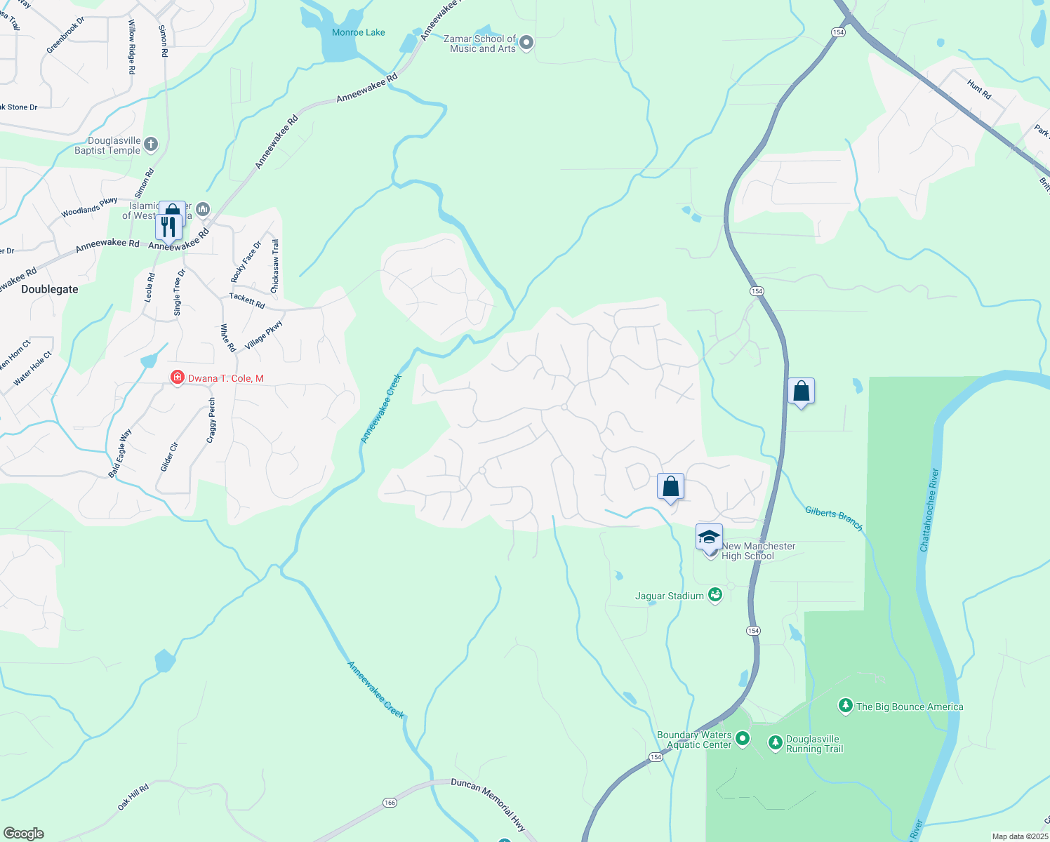 map of restaurants, bars, coffee shops, grocery stores, and more near 3042 Berthas Overlook in Douglasville