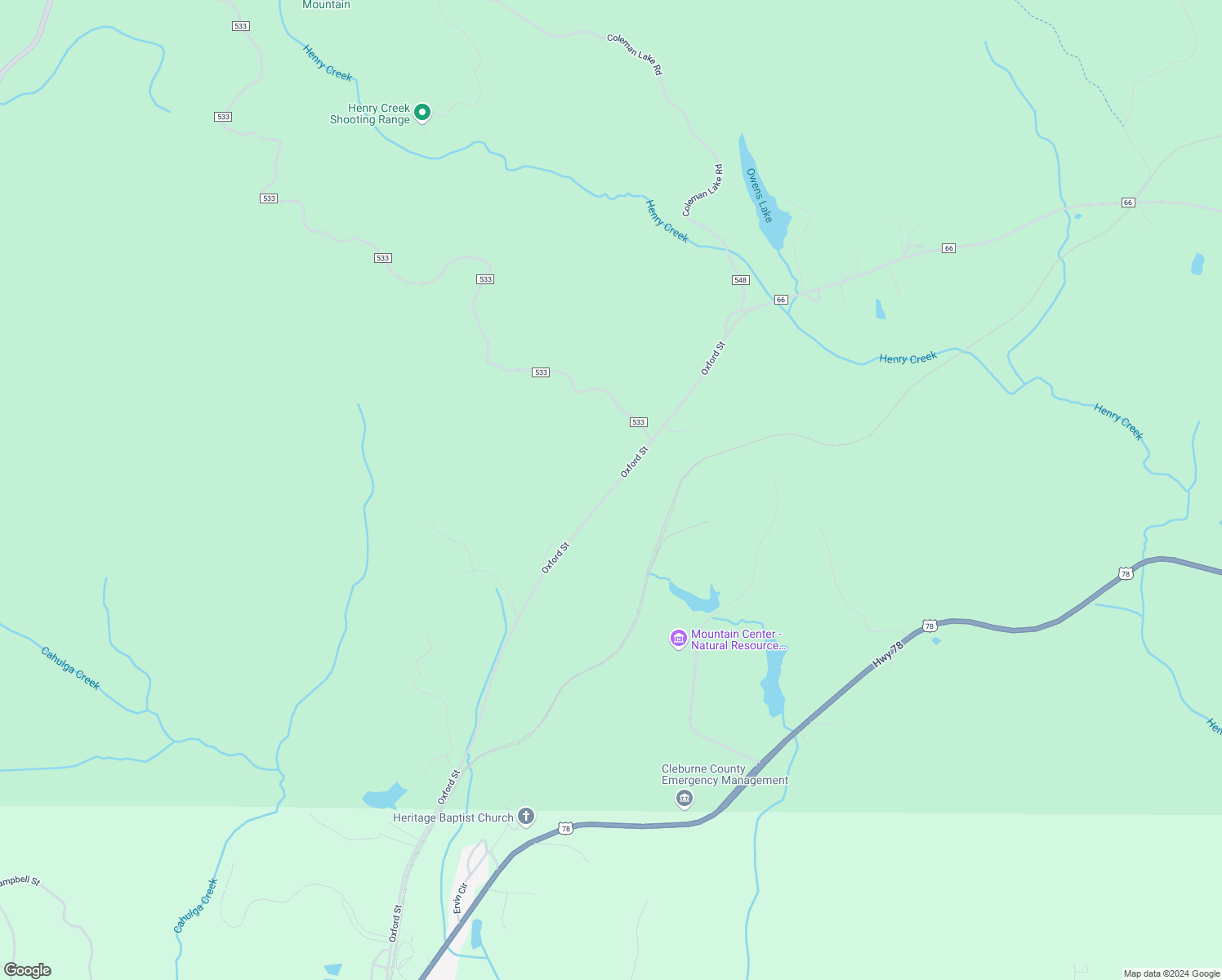 map of restaurants, bars, coffee shops, grocery stores, and more near 2524 Oxford Street in Heflin