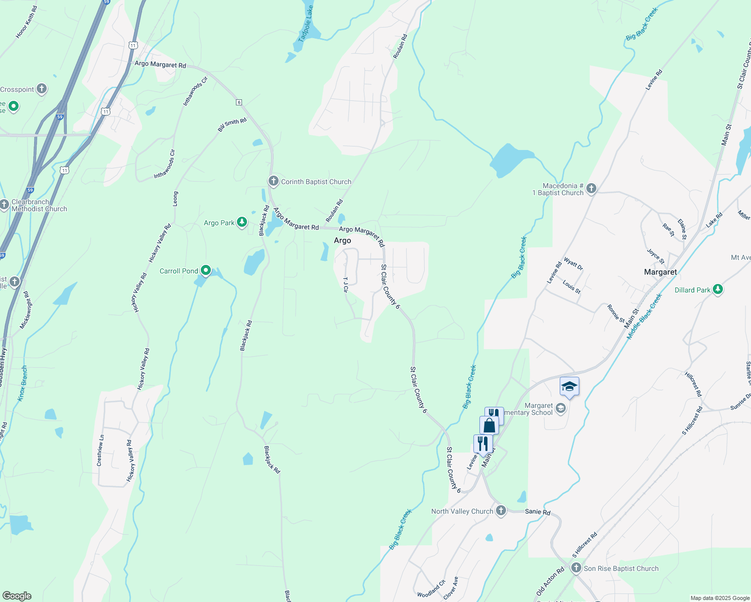 map of restaurants, bars, coffee shops, grocery stores, and more near 325 Earl Owens Drive in Odenville