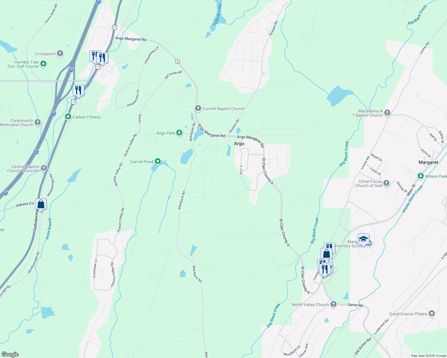 map of restaurants, bars, coffee shops, grocery stores, and more near 297 Kit Lane in Odenville