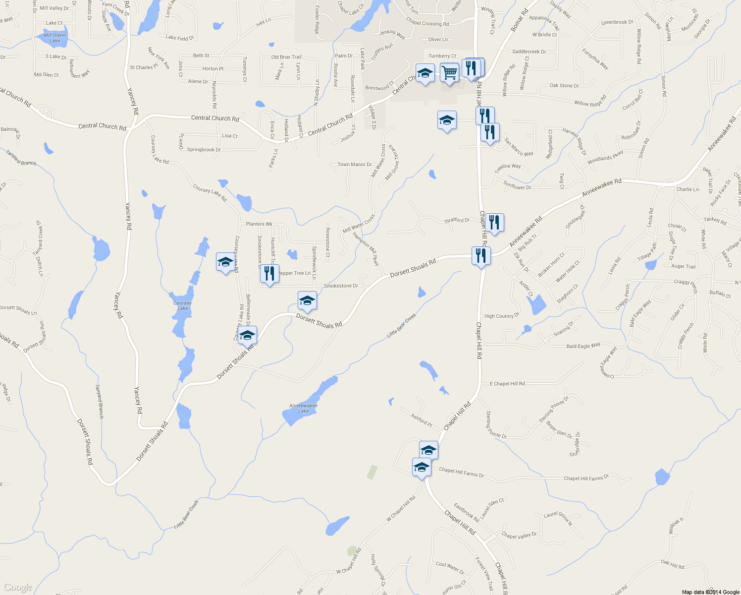 map of restaurants, bars, coffee shops, grocery stores, and more near 4571 Dorsett Shoals Road in Douglasville