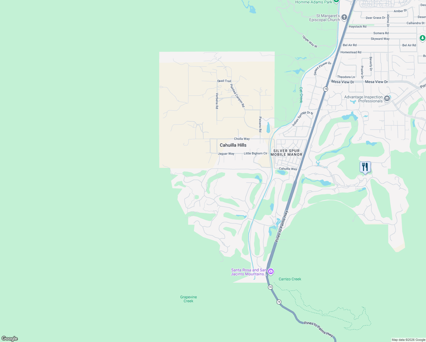 map of restaurants, bars, coffee shops, grocery stores, and more near 330 Metate Place in Palm Desert