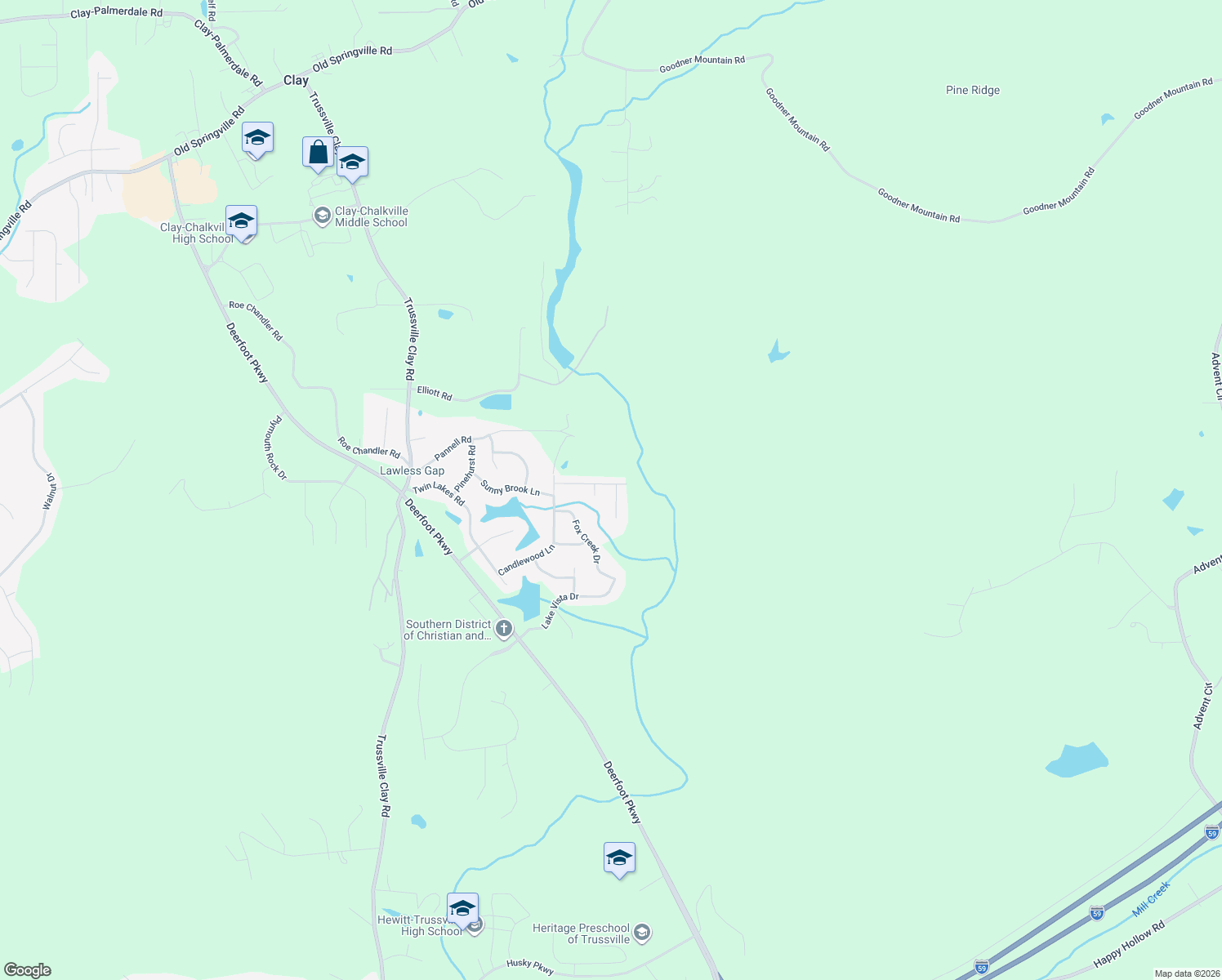 map of restaurants, bars, coffee shops, grocery stores, and more near 6320 Red Hawk Circle in Trussville
