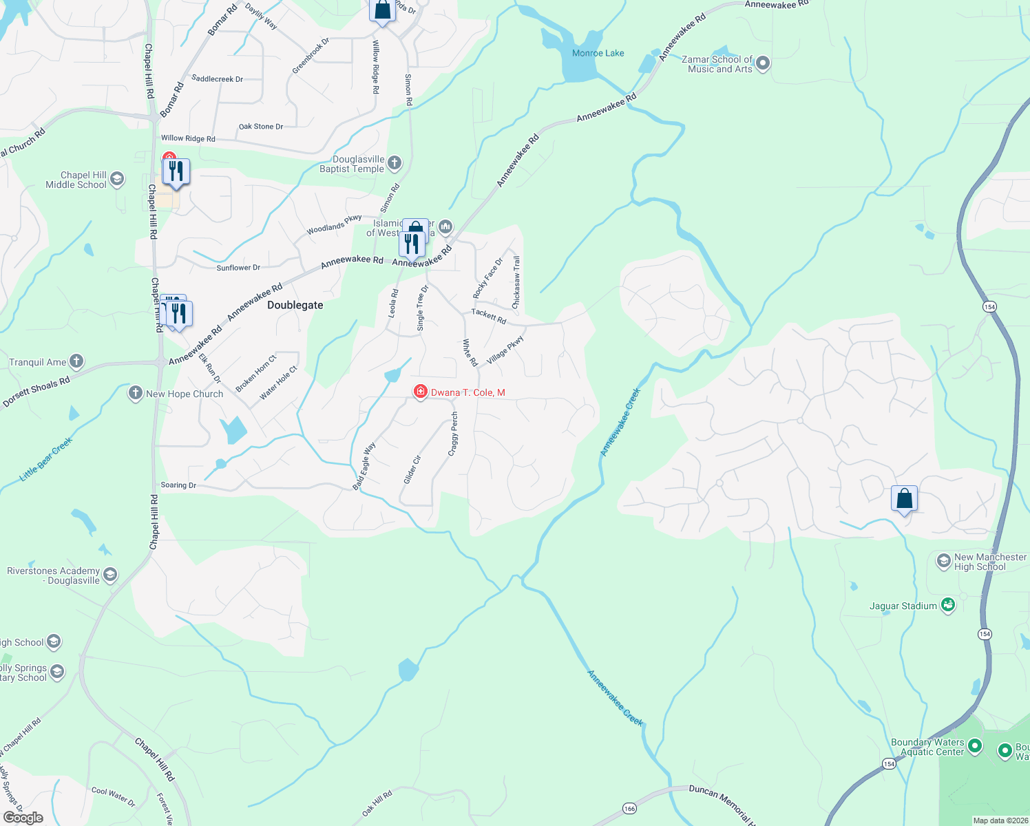 map of restaurants, bars, coffee shops, grocery stores, and more near 4427 Tuckahoe Ct in Douglasville