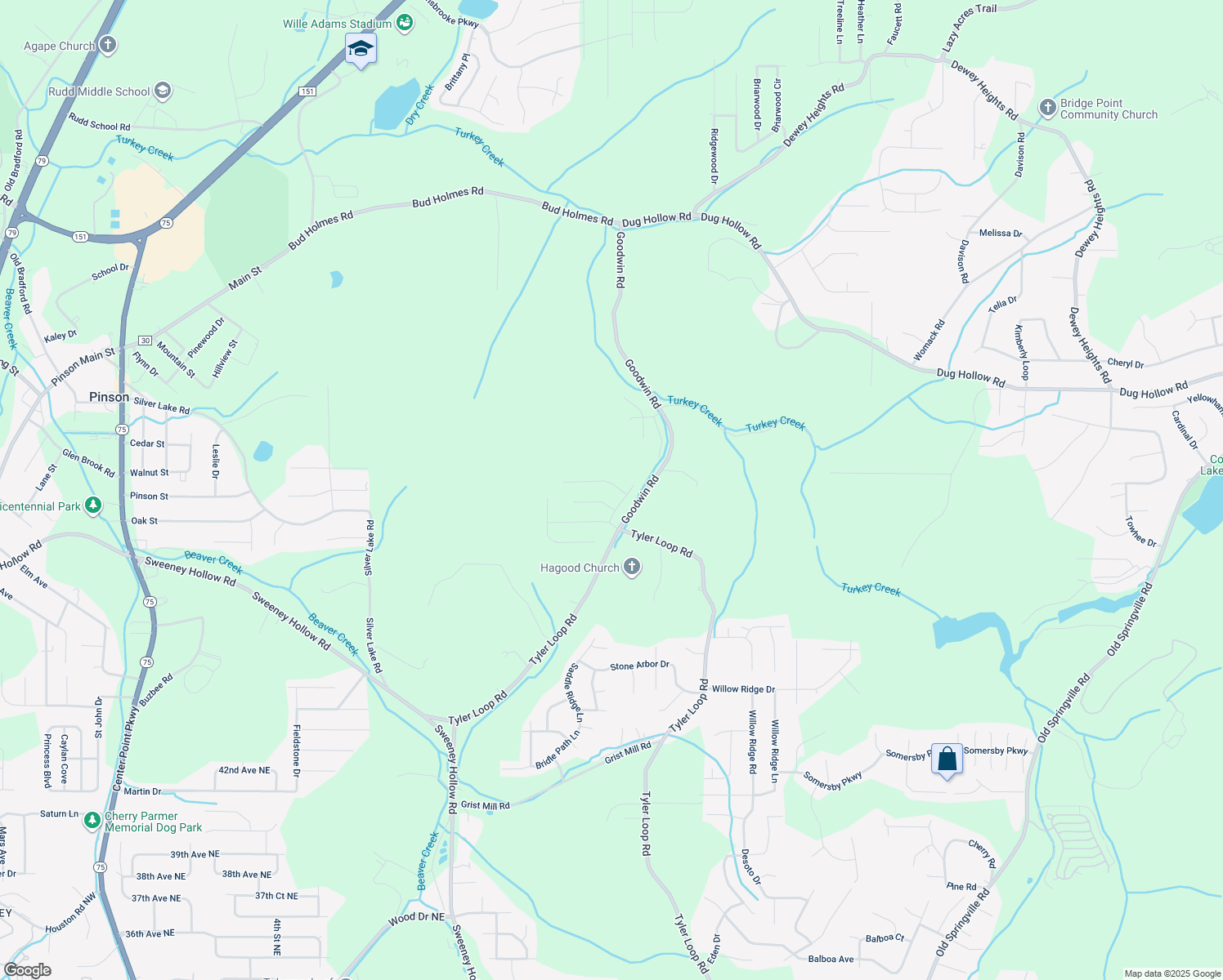 map of restaurants, bars, coffee shops, grocery stores, and more near 4489 Fairmont Drive in Pinson