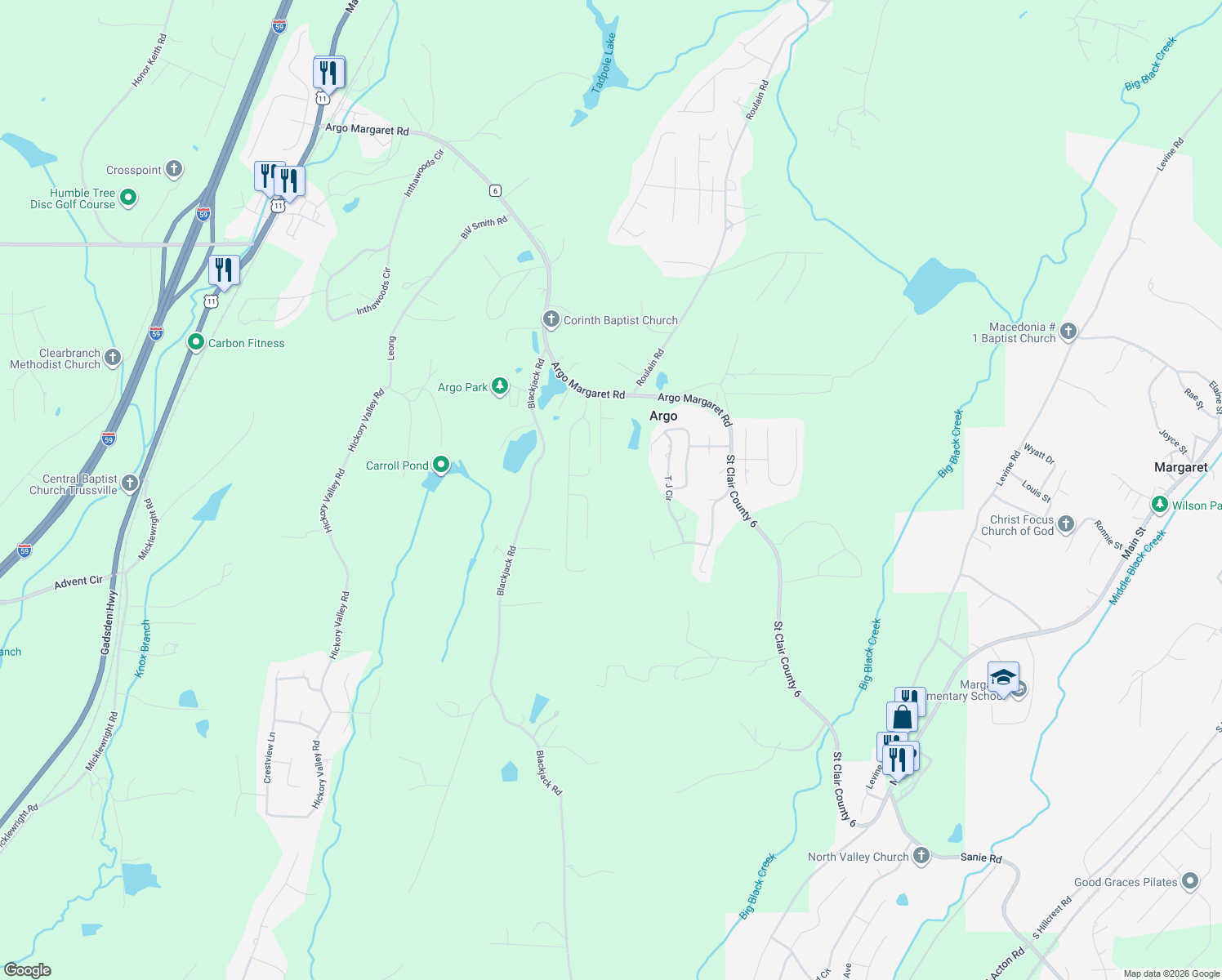 map of restaurants, bars, coffee shops, grocery stores, and more near 297 Kit Lane in Odenville