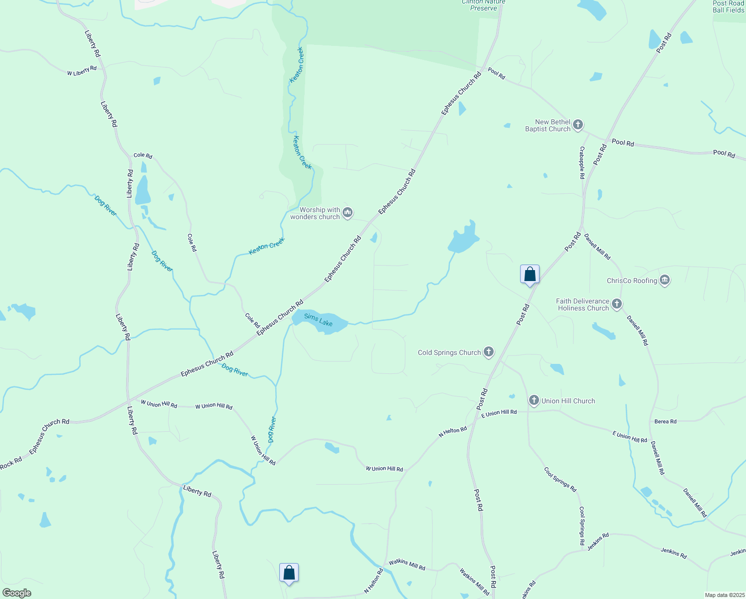 map of restaurants, bars, coffee shops, grocery stores, and more near River Bend Court in Villa Rica