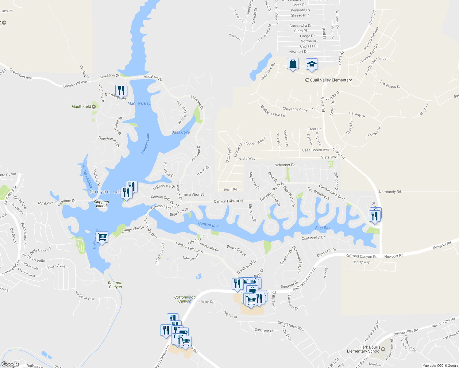 map of restaurants, bars, coffee shops, grocery stores, and more near 23157 Schirmer Drive in Menifee