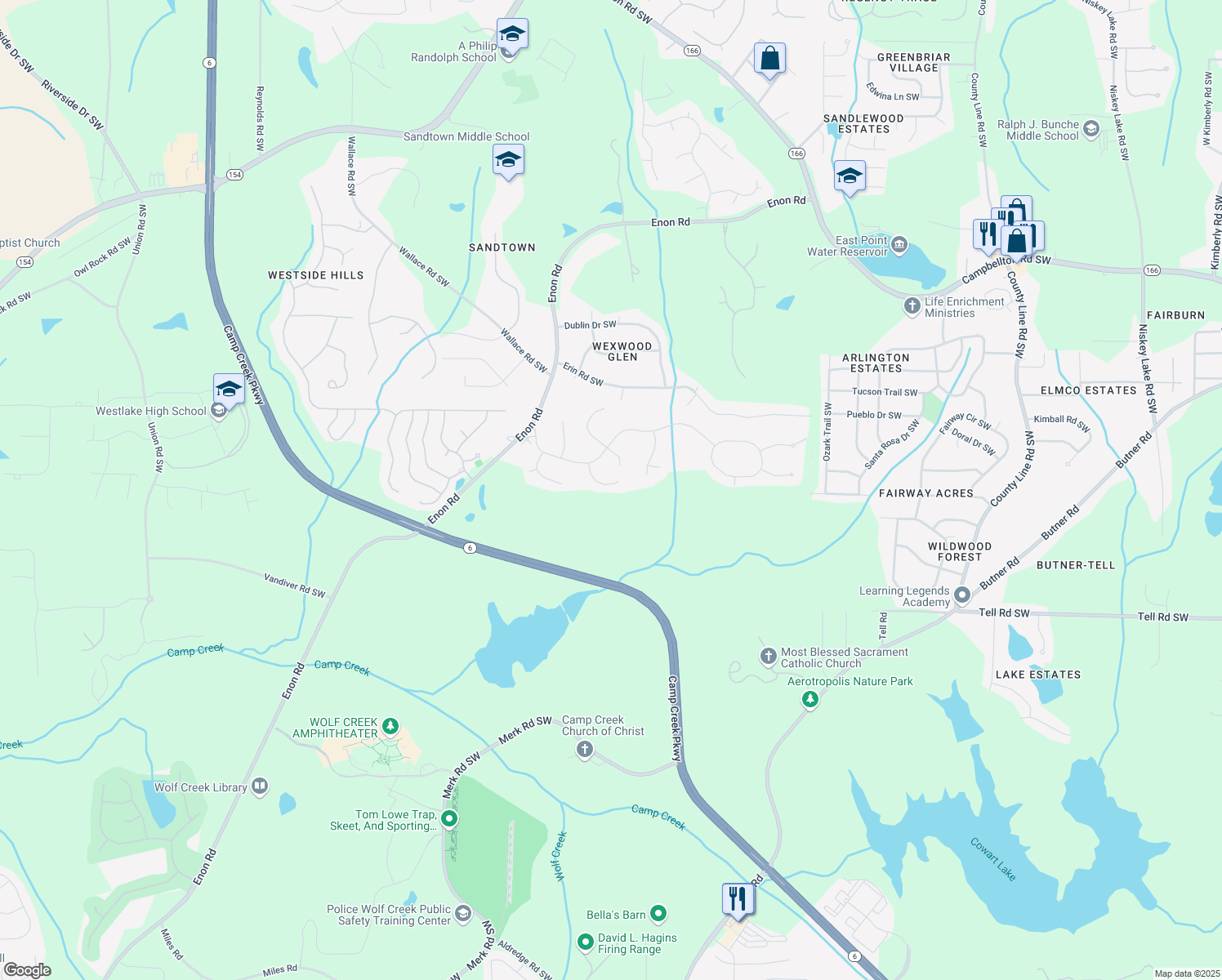map of restaurants, bars, coffee shops, grocery stores, and more near 2611 Wells Terrace Southwest in Atlanta