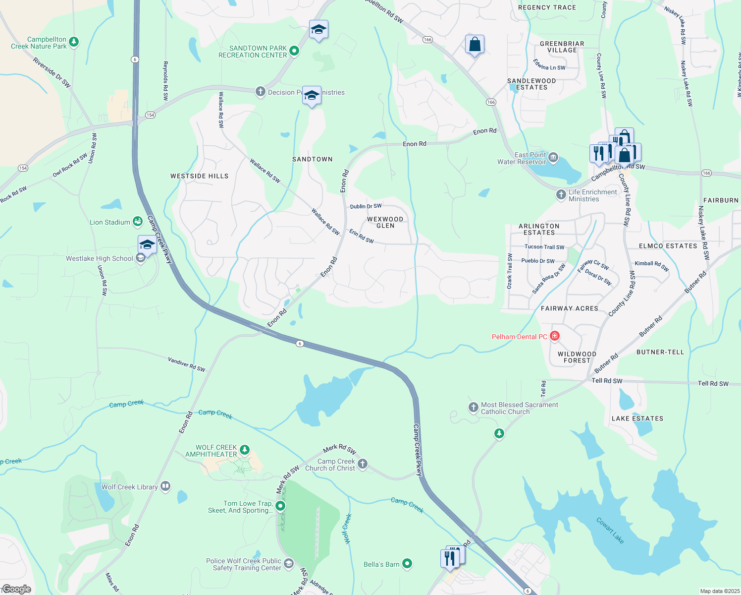 map of restaurants, bars, coffee shops, grocery stores, and more near 2600 Wells Terrace Southwest in Atlanta