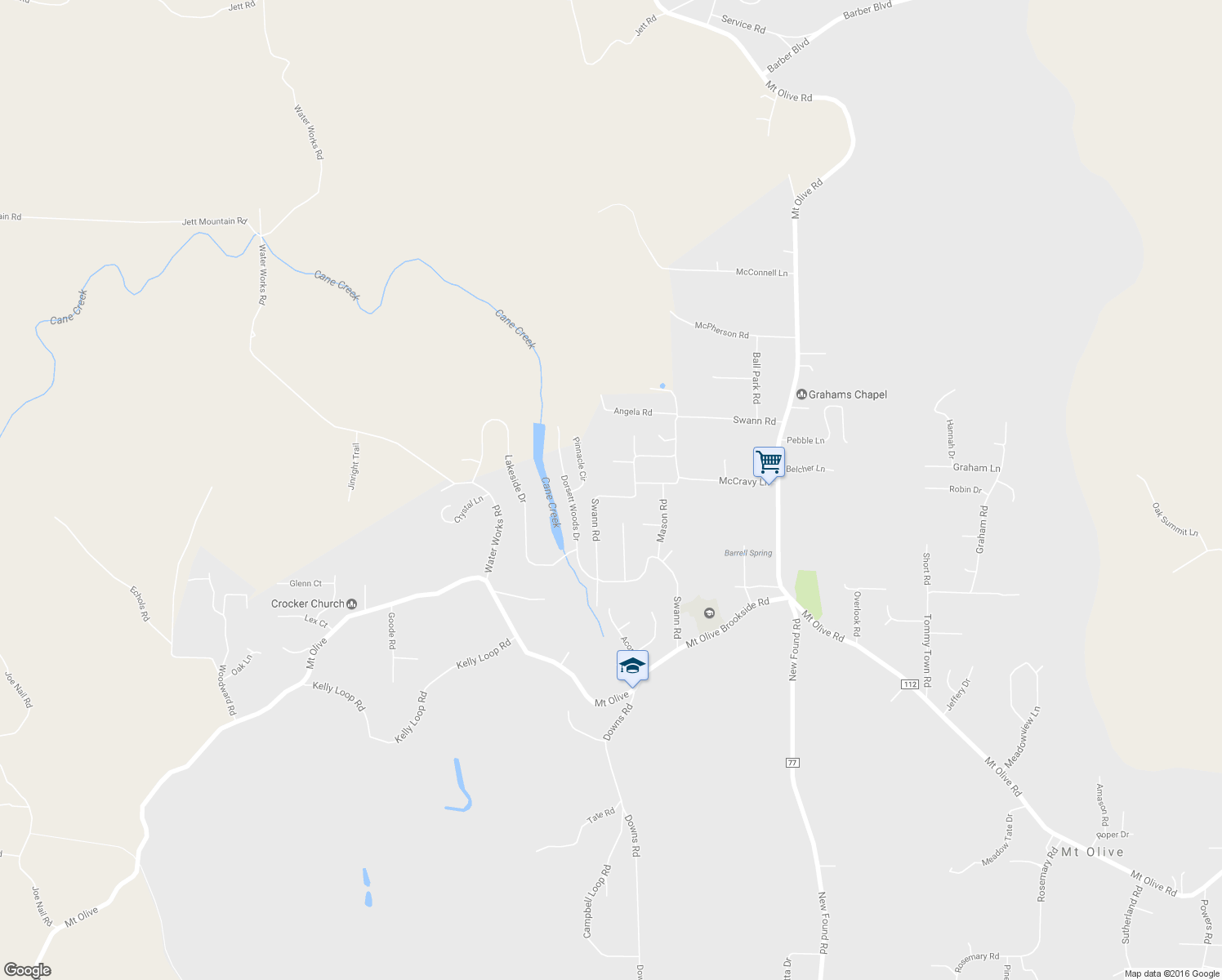 map of restaurants, bars, coffee shops, grocery stores, and more near 6220 Swann Road in Mount Olive