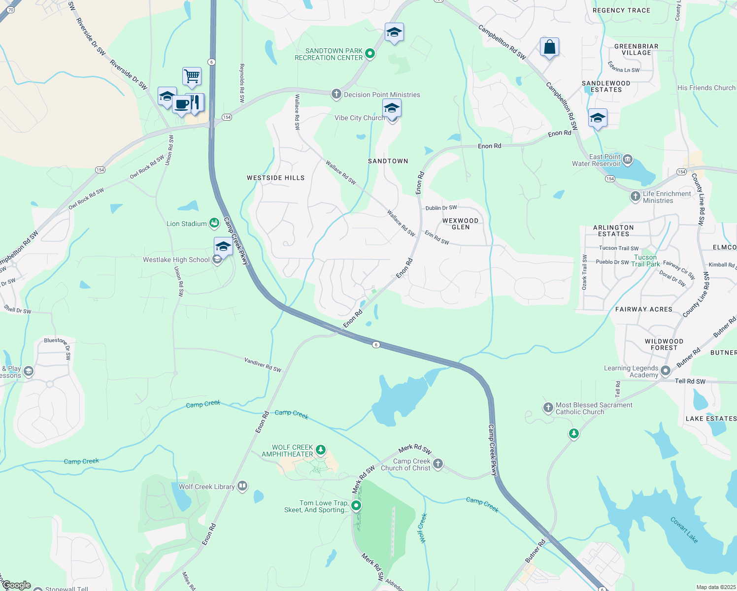 map of restaurants, bars, coffee shops, grocery stores, and more near 2558 Wyncreek Drive in Atlanta