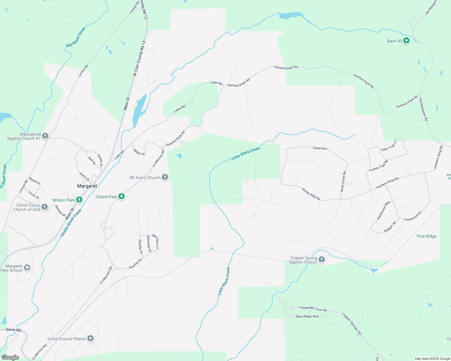 map of restaurants, bars, coffee shops, grocery stores, and more near 1208 Rocky Ridge Road in Odenville