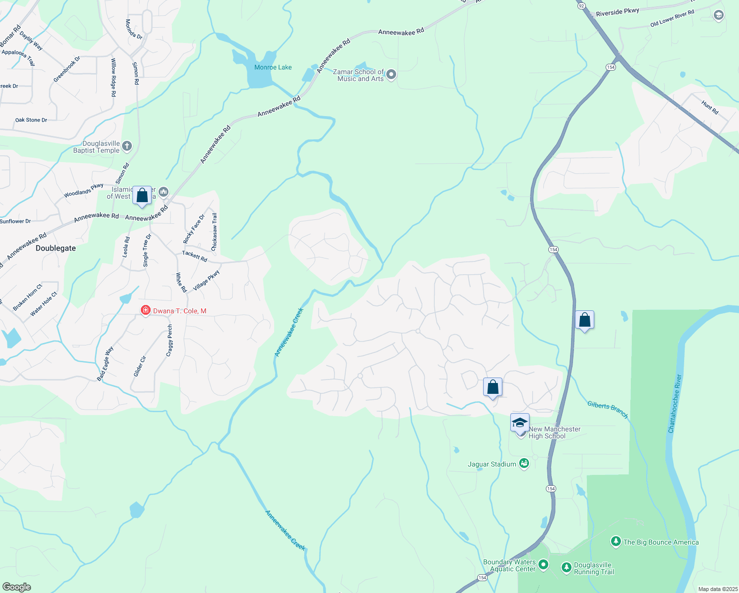 map of restaurants, bars, coffee shops, grocery stores, and more near 4230 Spur Look Crossing in Douglasville