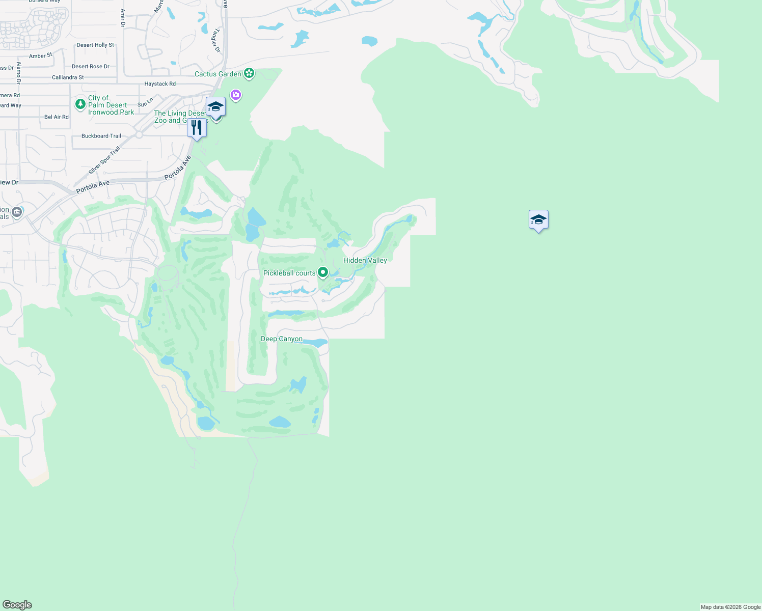 map of restaurants, bars, coffee shops, grocery stores, and more near 74645 Desert Arroyo Trail in Indian Wells
