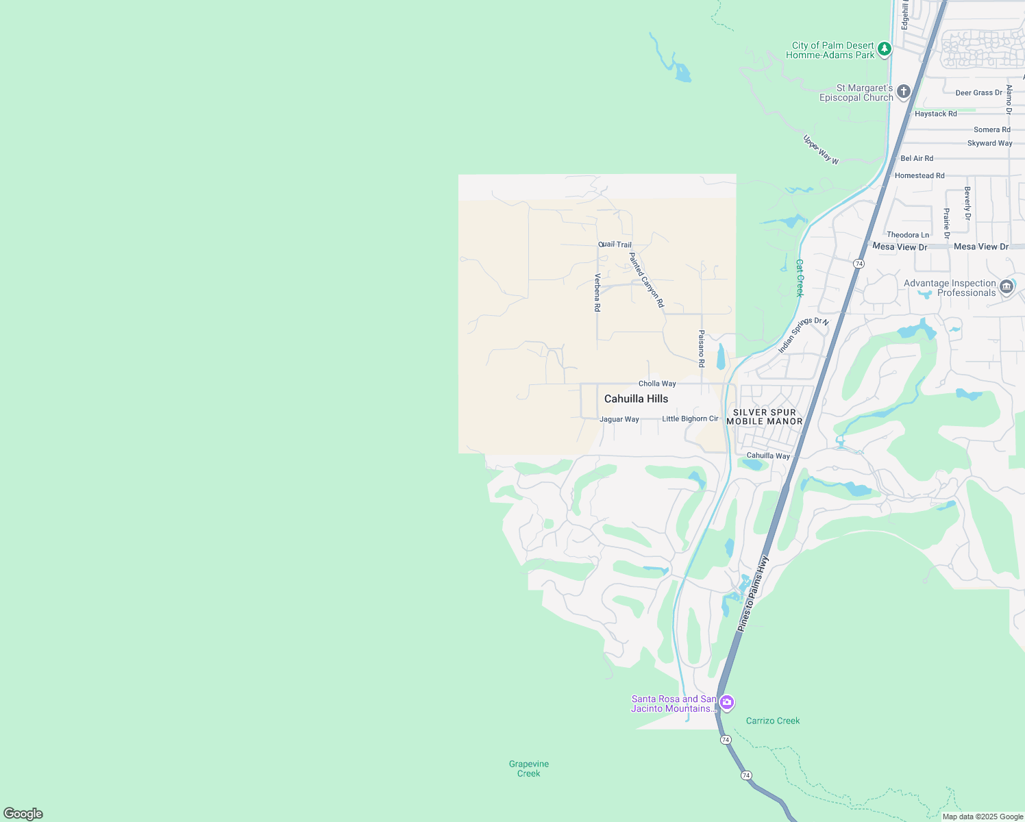 map of restaurants, bars, coffee shops, grocery stores, and more near 71231 Cholla Way in Palm Desert