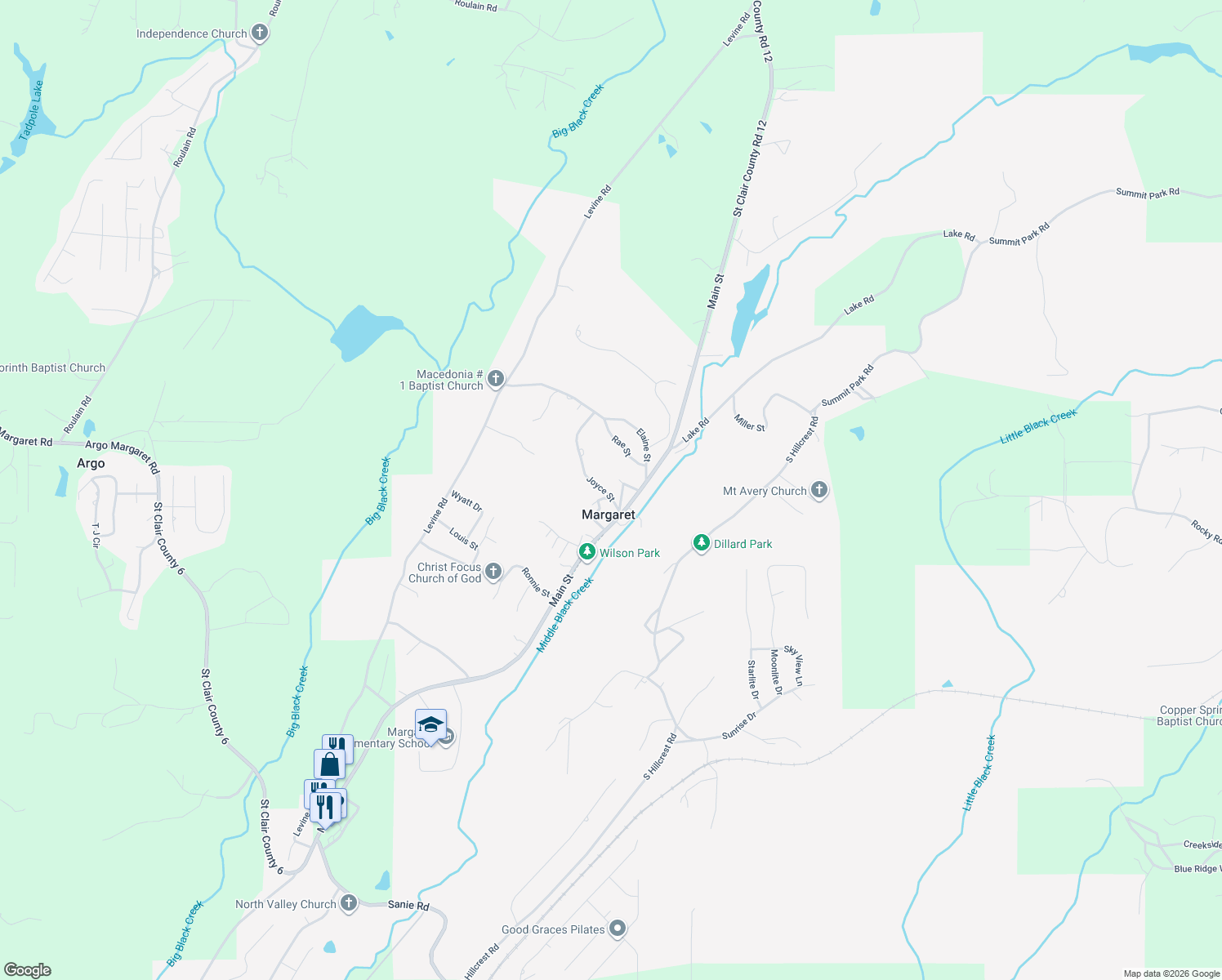 map of restaurants, bars, coffee shops, grocery stores, and more near 100 Joyce Street in Margaret