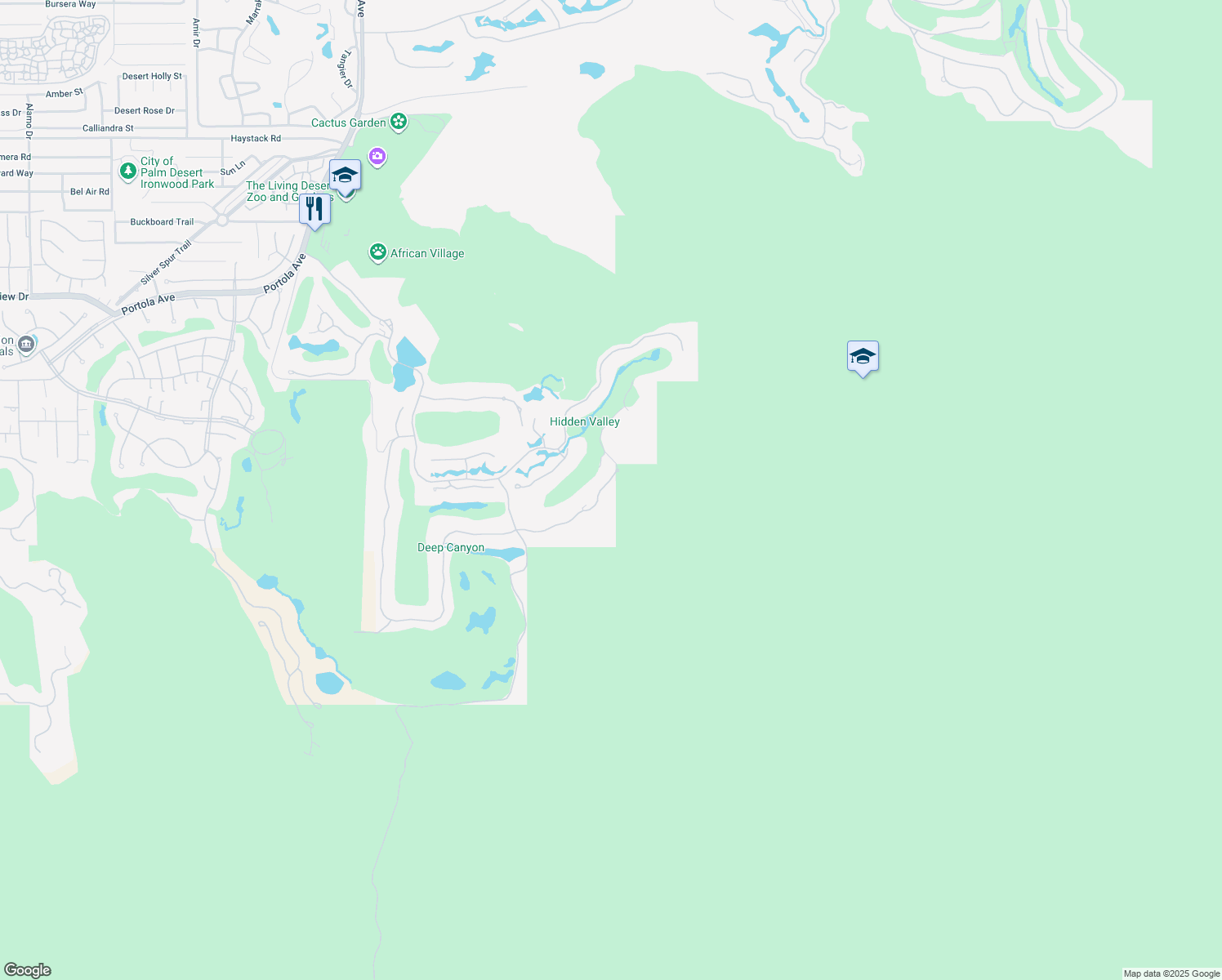map of restaurants, bars, coffee shops, grocery stores, and more near 74645 Desert Arroyo Trail in Indian Wells