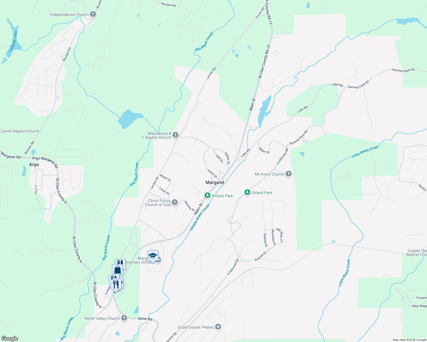 map of restaurants, bars, coffee shops, grocery stores, and more near 100 Joyce Street in Margaret