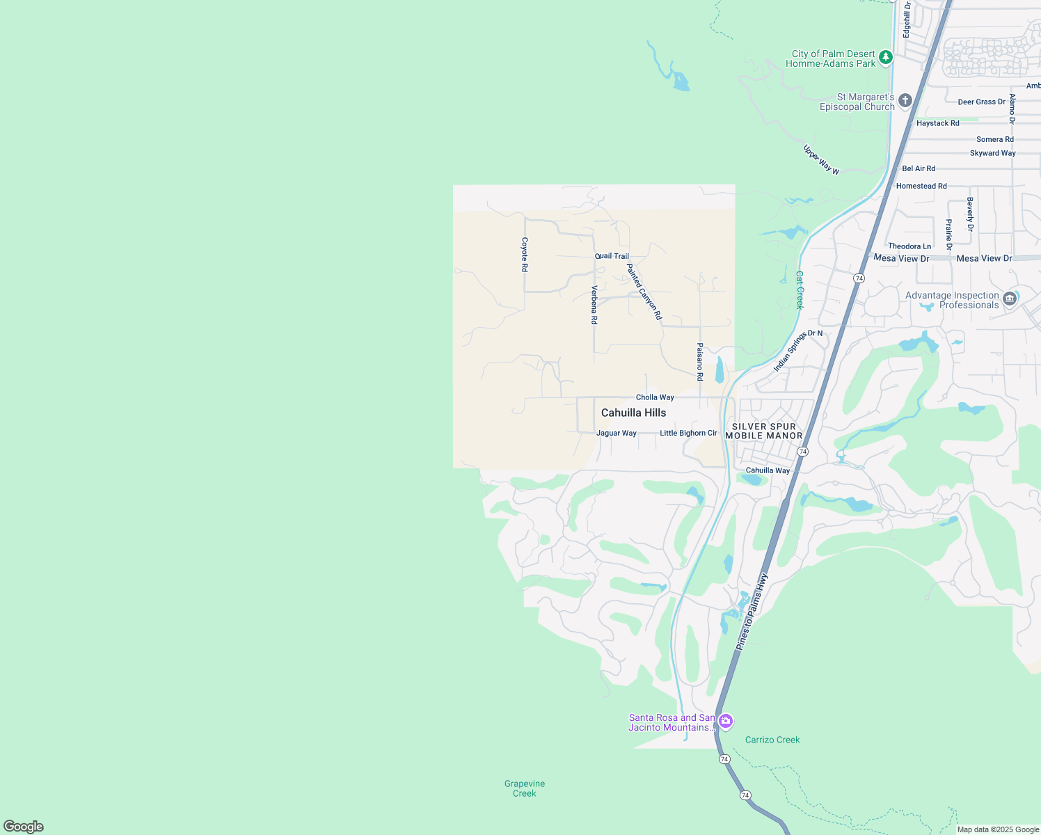 map of restaurants, bars, coffee shops, grocery stores, and more near 71231 Cholla Way in Palm Desert