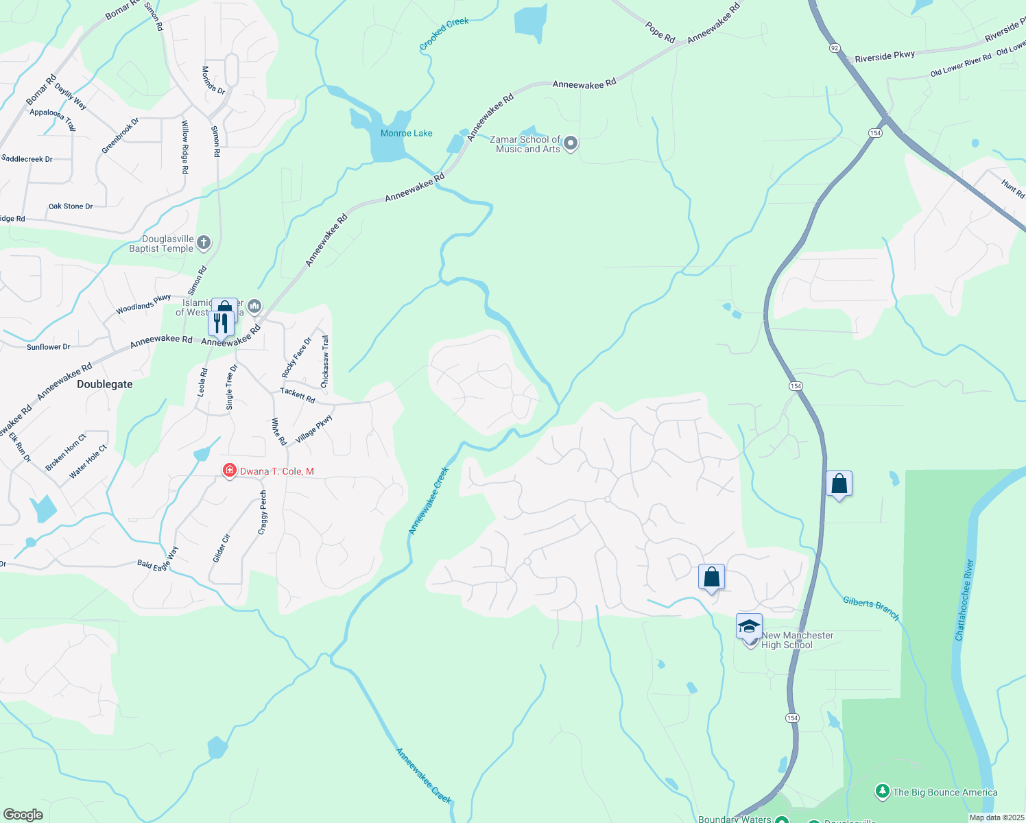 map of restaurants, bars, coffee shops, grocery stores, and more near 4003 Sitka Drive in Douglasville