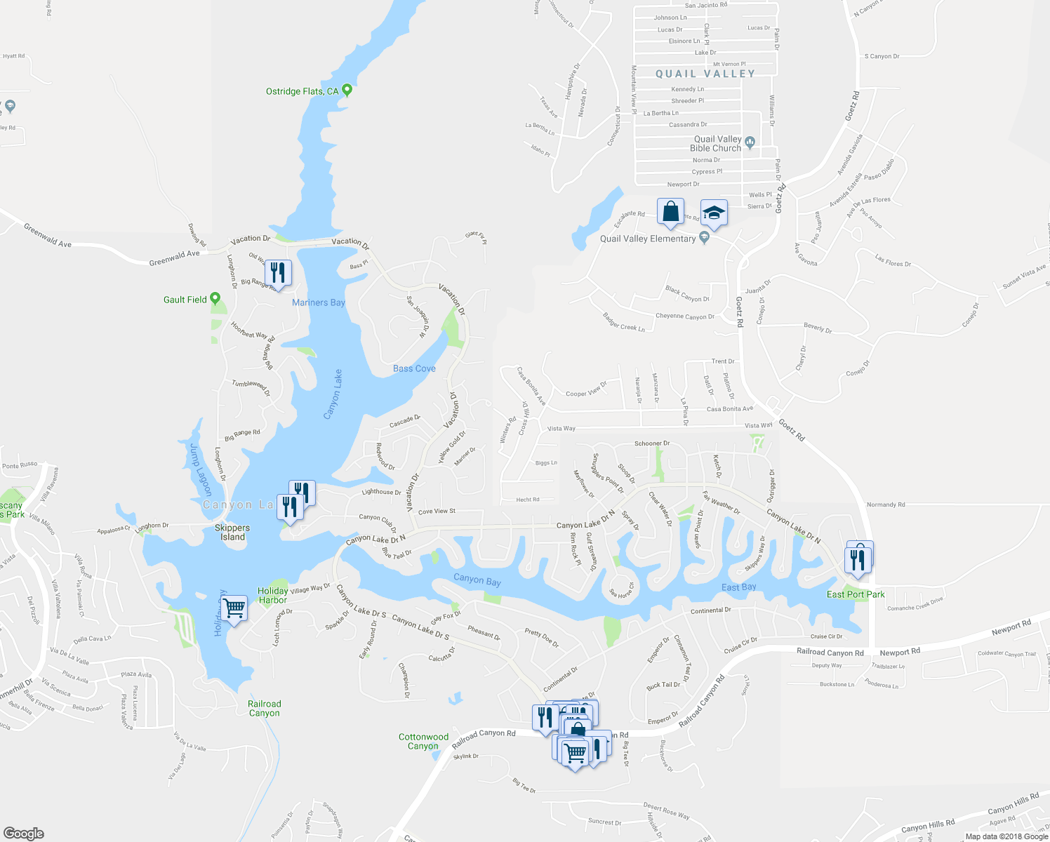 map of restaurants, bars, coffee shops, grocery stores, and more near 23101 Cross Hill Drive in Menifee