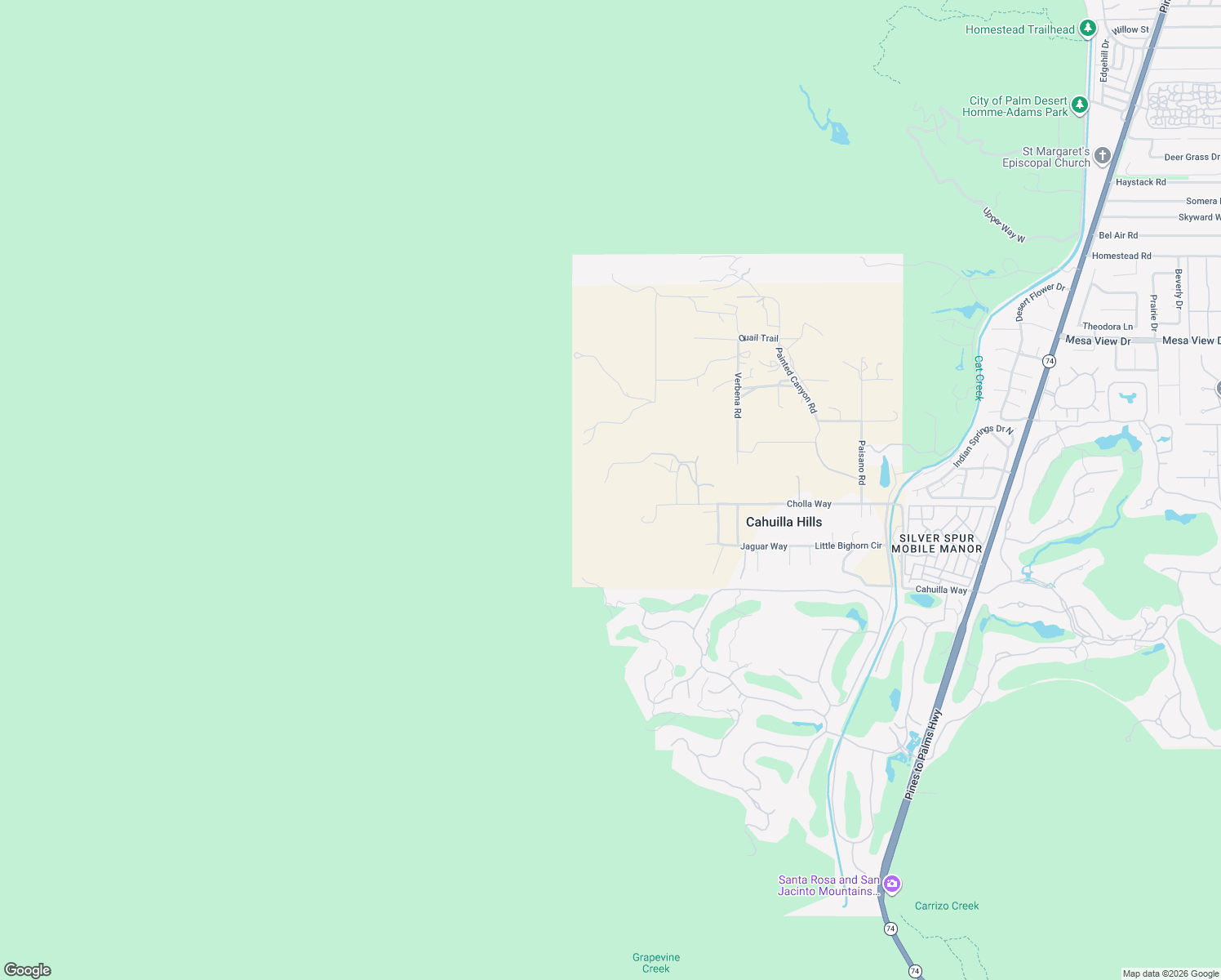 map of restaurants, bars, coffee shops, grocery stores, and more near 71105 Cholla Way in Palm Desert