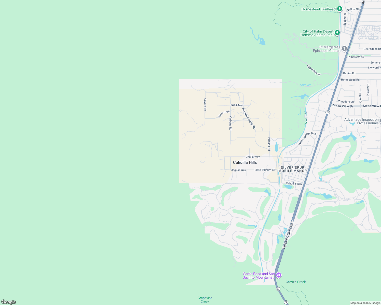 map of restaurants, bars, coffee shops, grocery stores, and more near 71105 Cholla Way in Palm Desert
