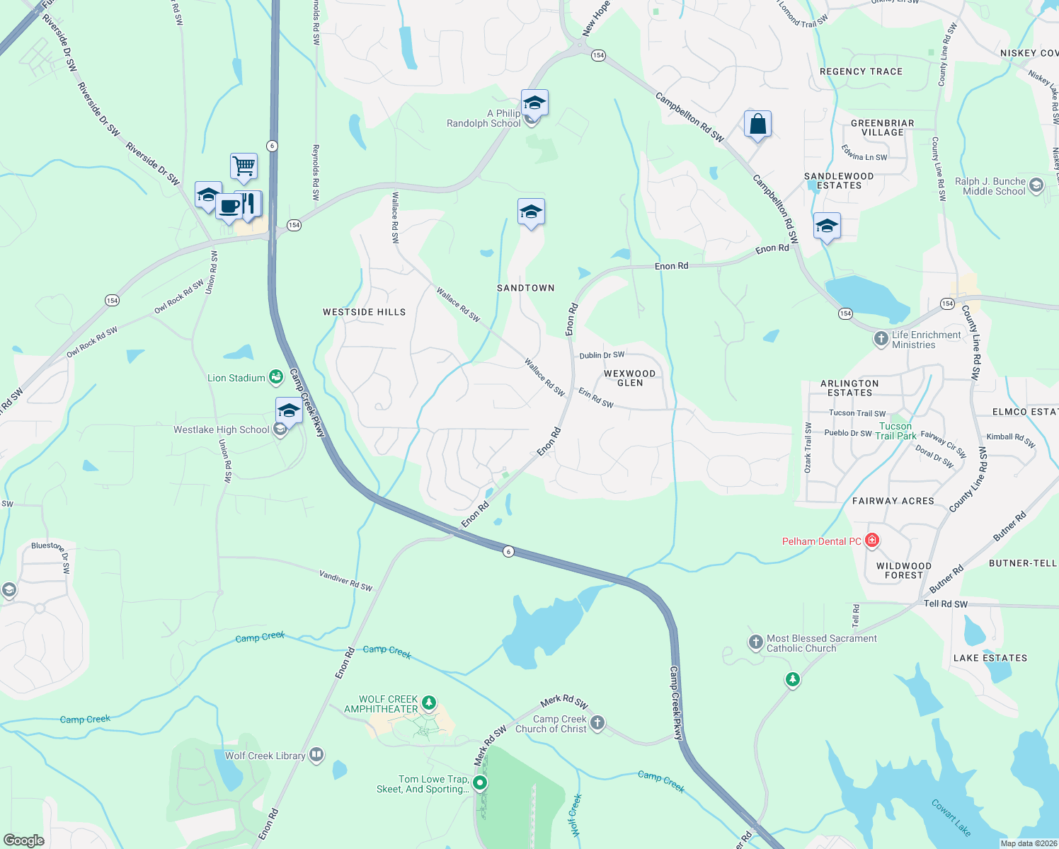 map of restaurants, bars, coffee shops, grocery stores, and more near 5210 Orange Drive Southwest in Atlanta