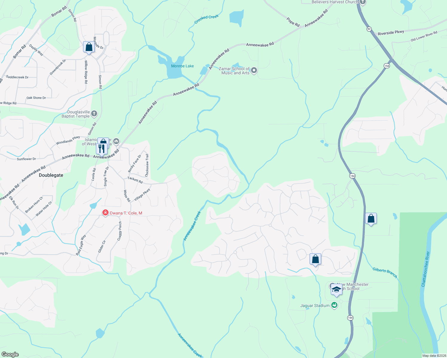 map of restaurants, bars, coffee shops, grocery stores, and more near 3257 Talkeetna Road in Douglasville