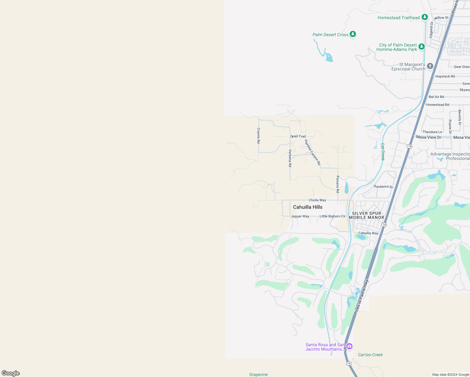 map of restaurants, bars, coffee shops, grocery stores, and more near 71100 Aerie Road in Palm Desert