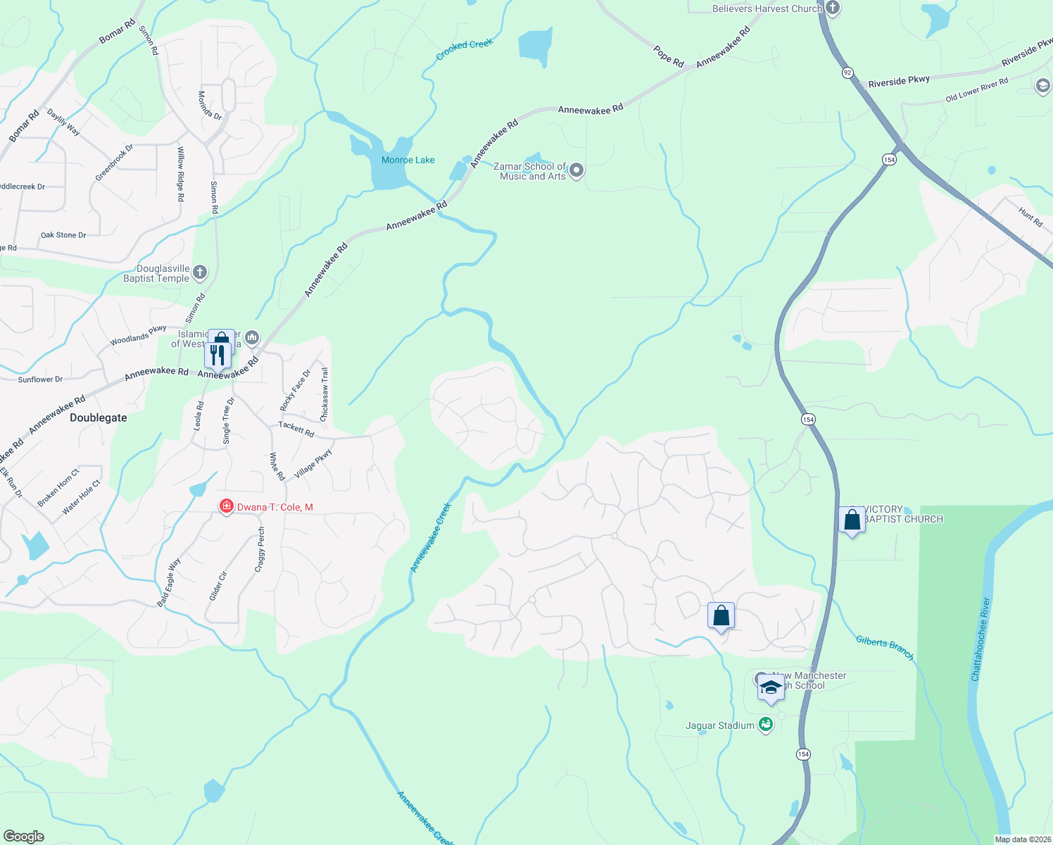 map of restaurants, bars, coffee shops, grocery stores, and more near 4295 Ketchikan Court in Douglasville