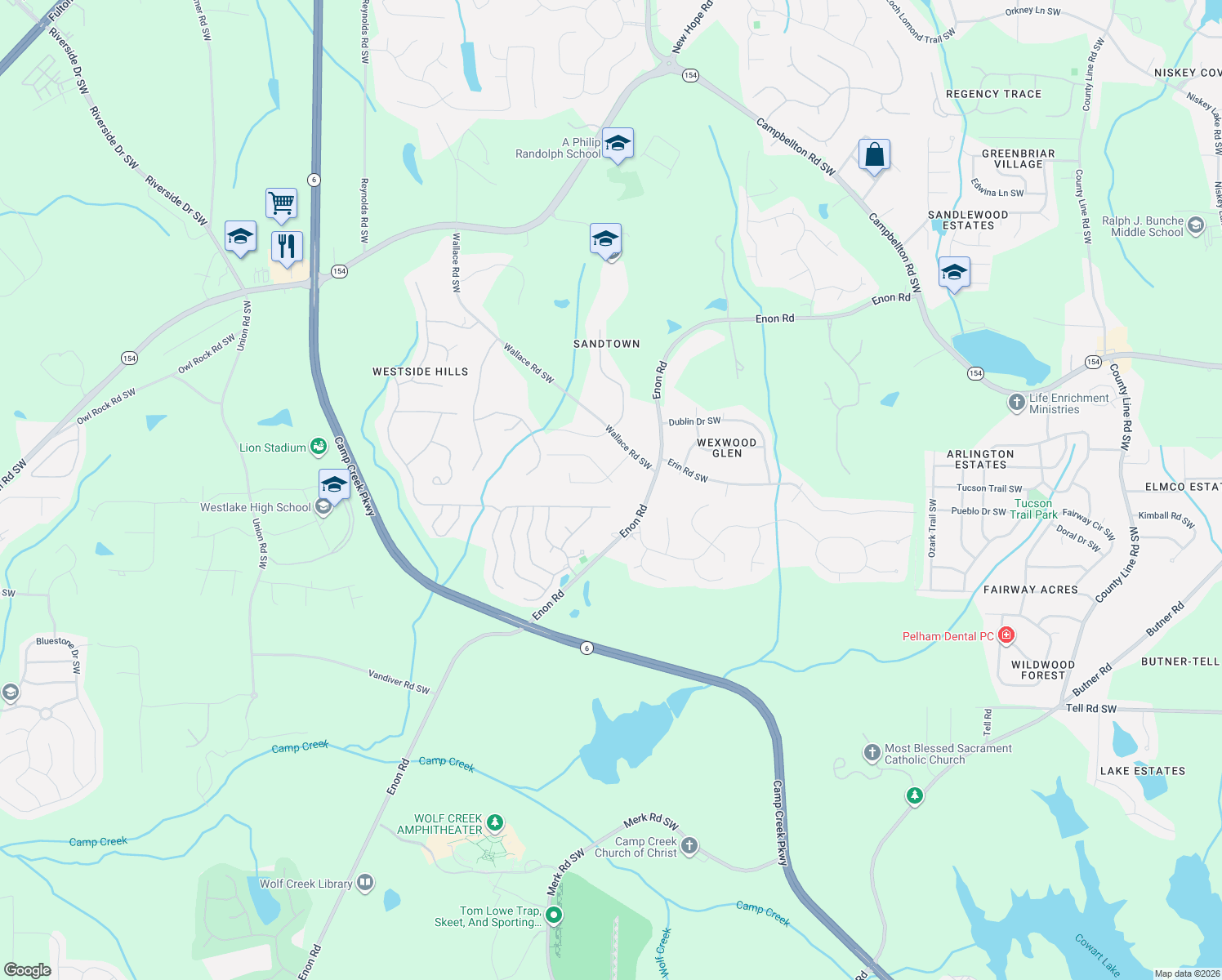 map of restaurants, bars, coffee shops, grocery stores, and more near 5210 Orange Drive Southwest in Atlanta