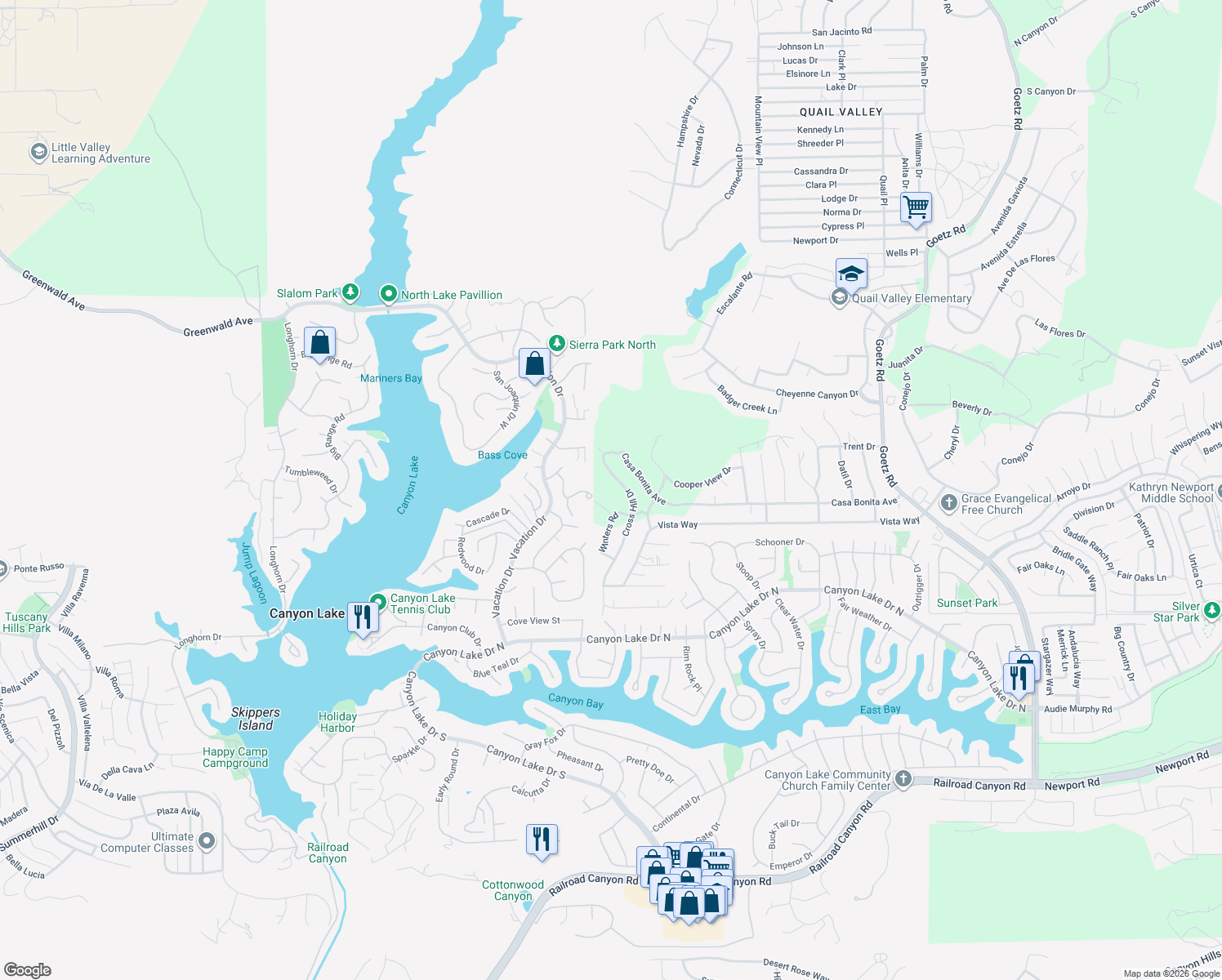 map of restaurants, bars, coffee shops, grocery stores, and more near in Menifee