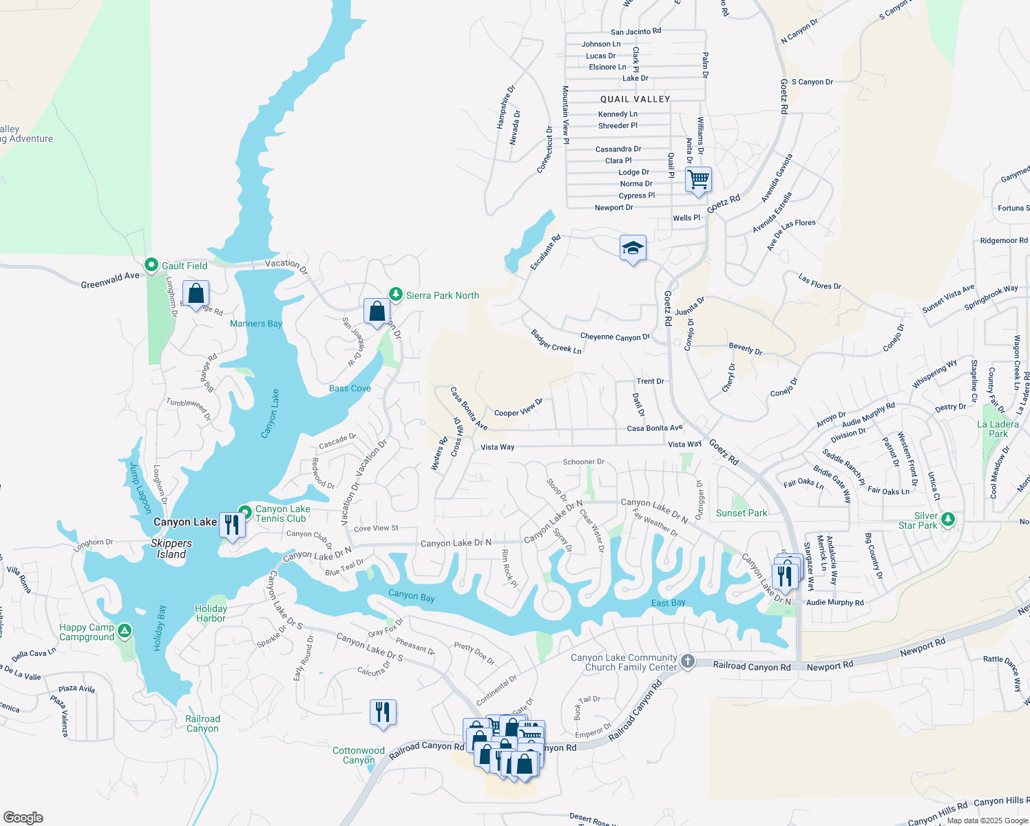 map of restaurants, bars, coffee shops, grocery stores, and more near Cooper View Drive in Menifee