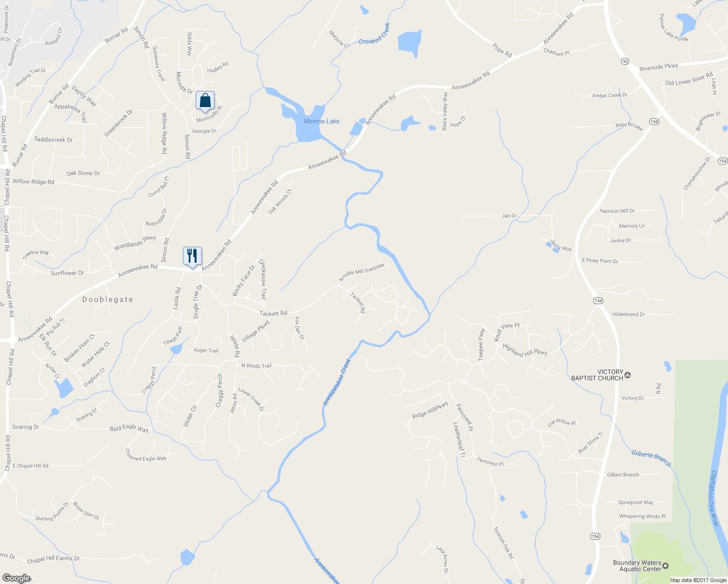 map of restaurants, bars, coffee shops, grocery stores, and more near 4264 Sitka Drive in Douglasville