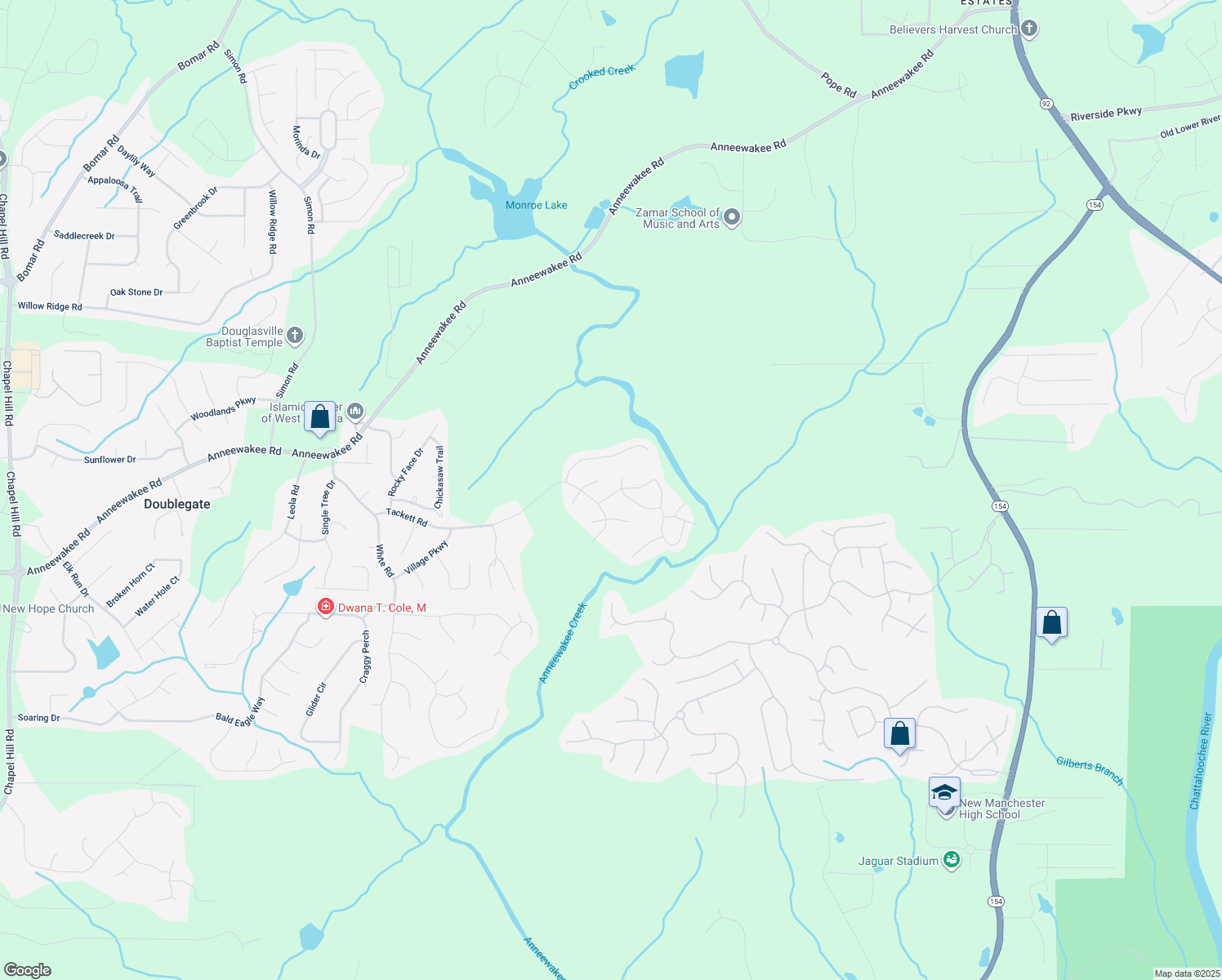 map of restaurants, bars, coffee shops, grocery stores, and more near 4254 Sitka Drive in Douglasville