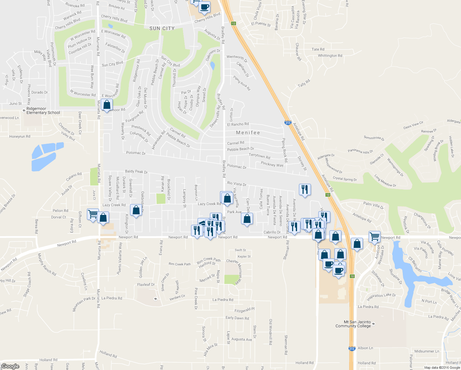 map of restaurants, bars, coffee shops, grocery stores, and more near 27051 Rio Vista Drive in Menifee