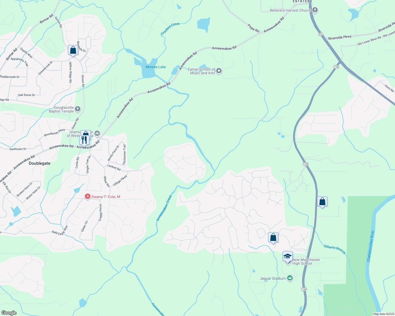 map of restaurants, bars, coffee shops, grocery stores, and more near 4124 Sitka Drive in Douglasville